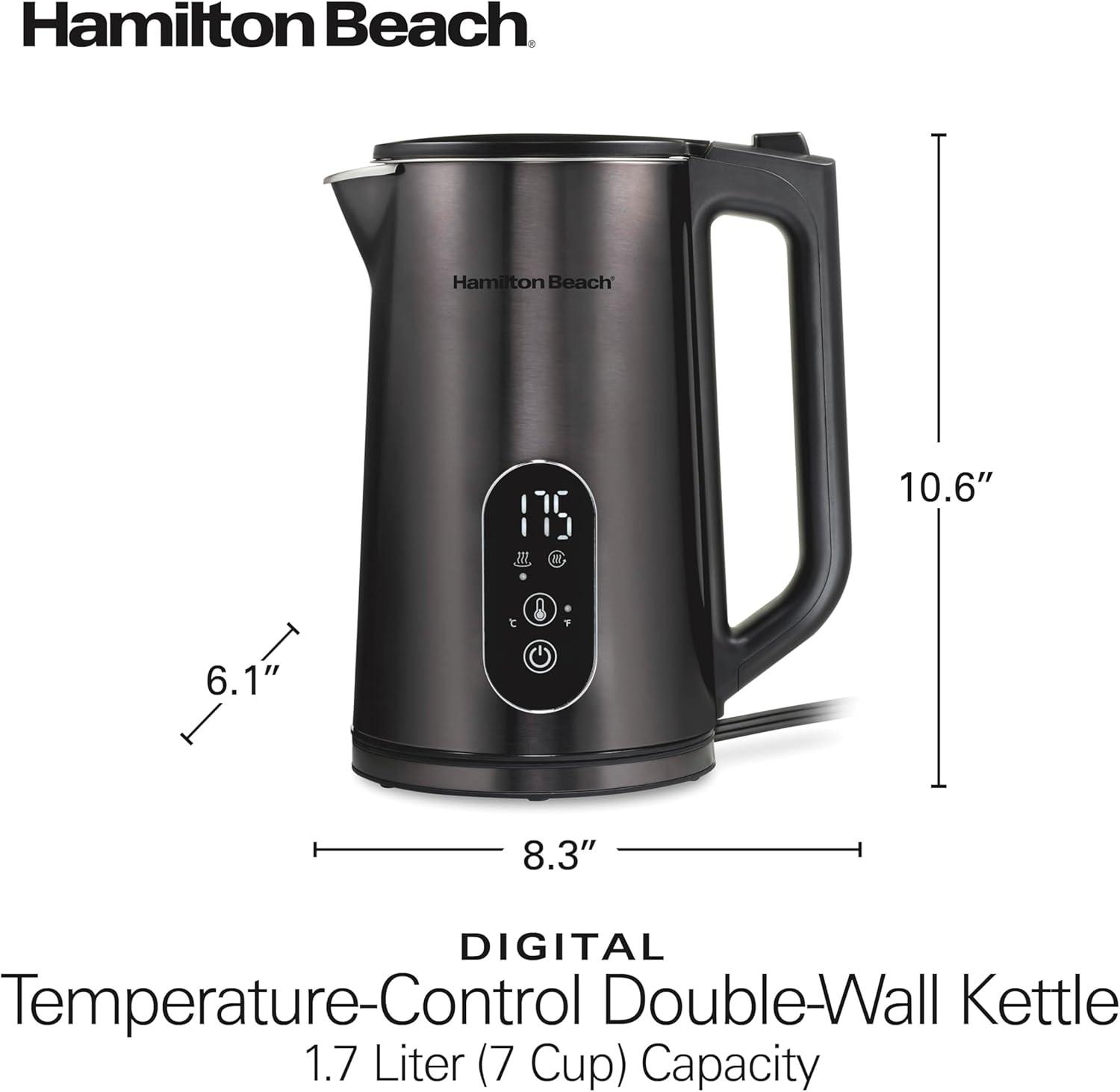 imageHamilton Beach Digital Temperature Control Electric Tea Kettle Hot Water Boiler amp Heater 17L 5 Preset Modes Keep Warm Fast Boil 1500 Watts BPA Free Double Wall Construction Black 40851