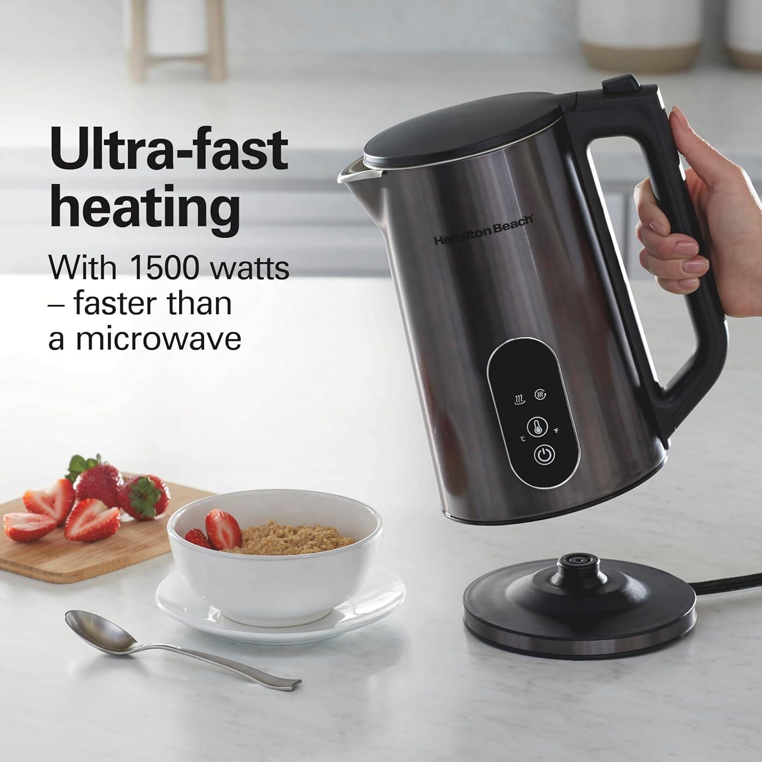 imageHamilton Beach Digital Temperature Control Electric Tea Kettle Hot Water Boiler amp Heater 17L 5 Preset Modes Keep Warm Fast Boil 1500 Watts BPA Free Double Wall Construction Black 40851