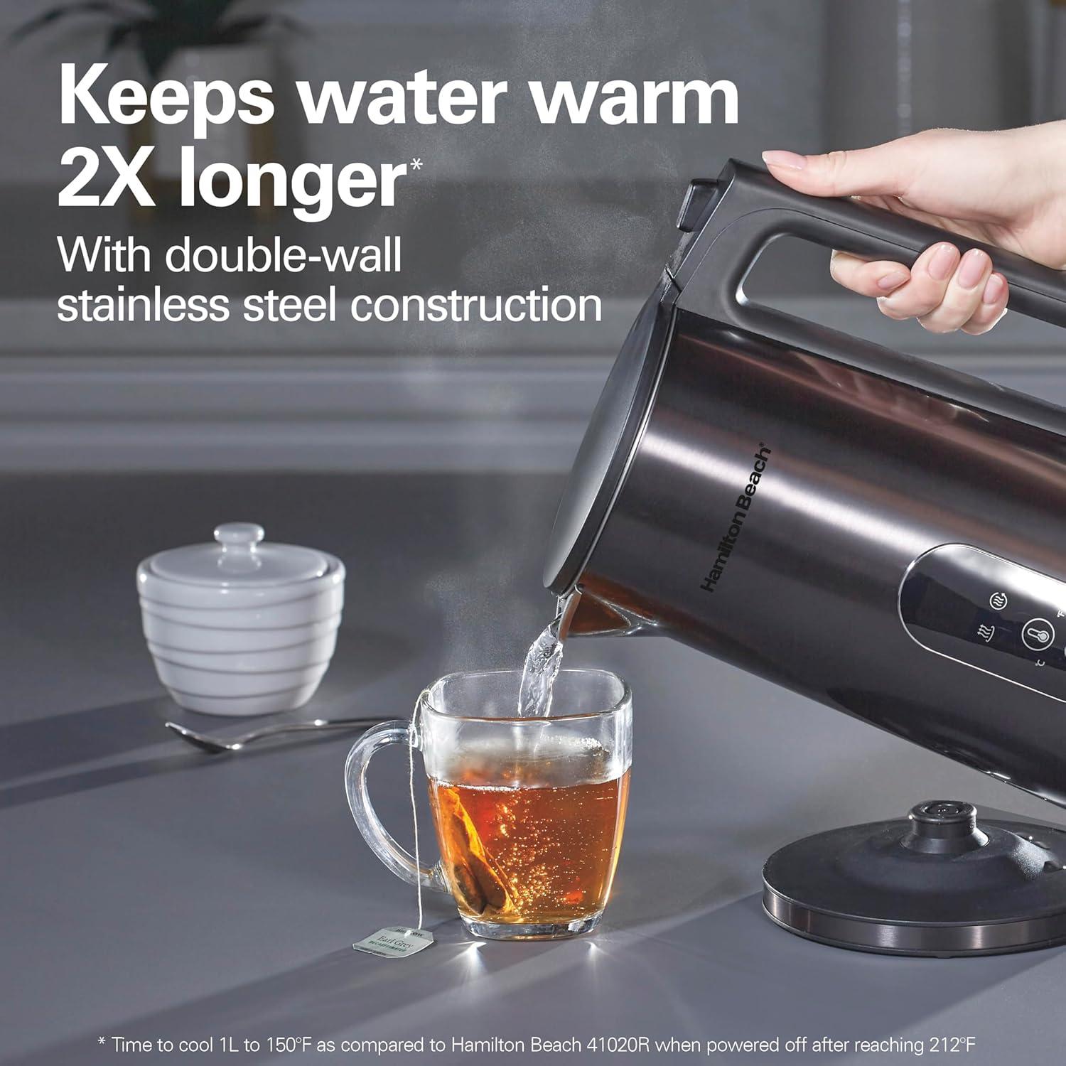 imageHamilton Beach Digital Temperature Control Electric Tea Kettle Hot Water Boiler amp Heater 17L 5 Preset Modes Keep Warm Fast Boil 1500 Watts BPA Free Double Wall Construction Black 40851