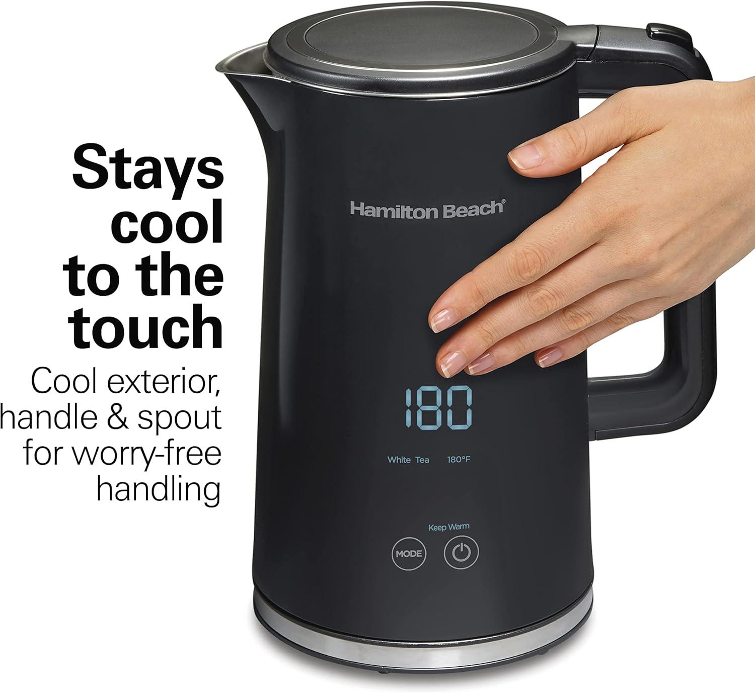 imageHamilton Beach Digital Temperature Control Electric Tea Kettle Hot Water Boiler amp Heater 17L 5 Preset Modes Keep Warm Fast Boil 1500 Watts BPA Free CoolTouch Exterior Black 4103318 Quarts