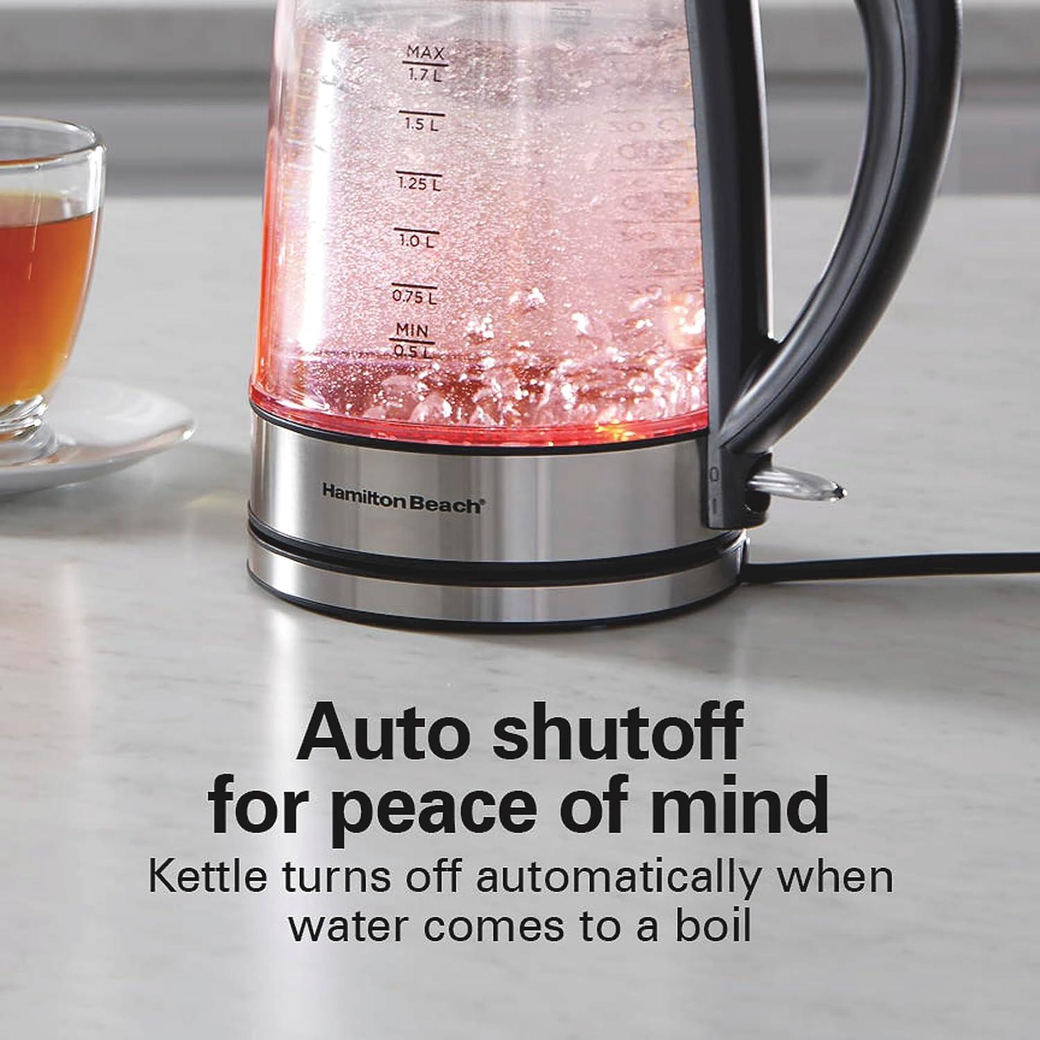imageHamilton Beach Double Wall 17L Electric Kettle Water Boiler amp Heater BuiltIn Mesh Filter AutoShutoff amp BoilDry Protection Cordless Serving Variable LED Indicator Glass 4085018 Quarts