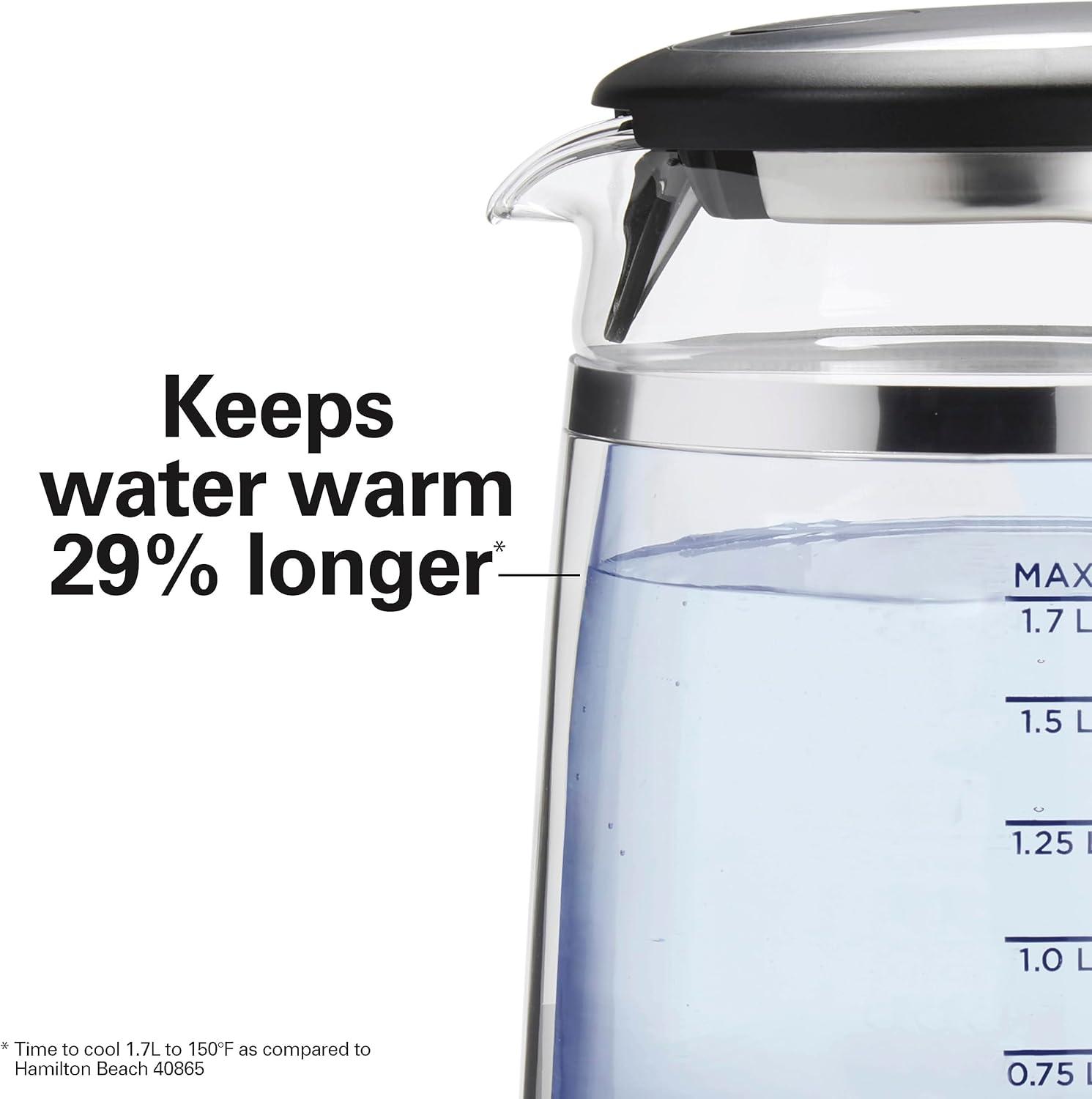 imageHamilton Beach Double Wall 17L Electric Kettle Water Boiler amp Heater BuiltIn Mesh Filter AutoShutoff amp BoilDry Protection Cordless Serving Variable LED Indicator Glass 4085018 Quarts