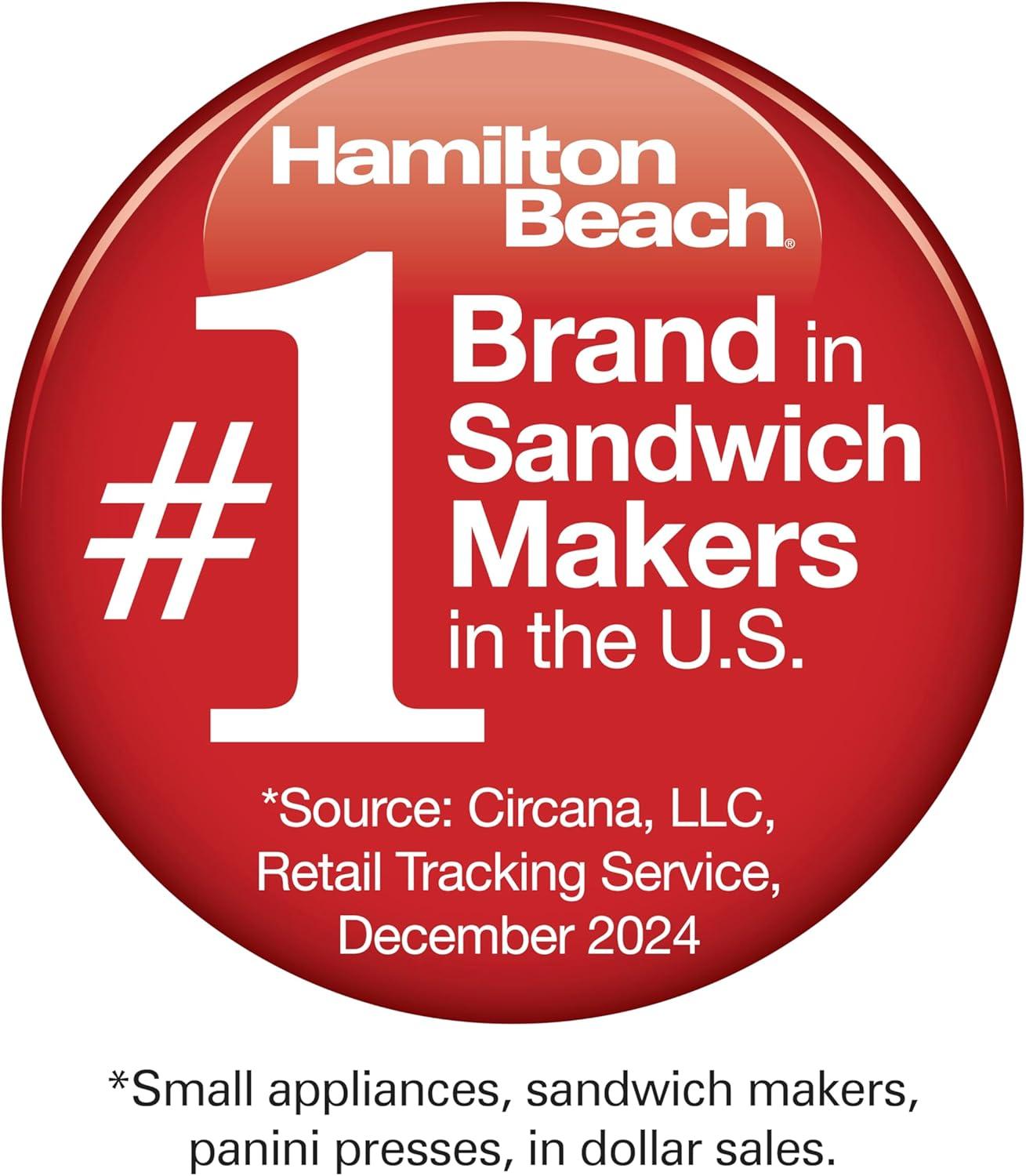 imageHamilton Beach Dual Breakfast Sandwich Maker with Timer Ready in 5 Minutes Removable Dishwasher Safe PFASFree NonStick Egg Cooker Ring Silver 25490MNA