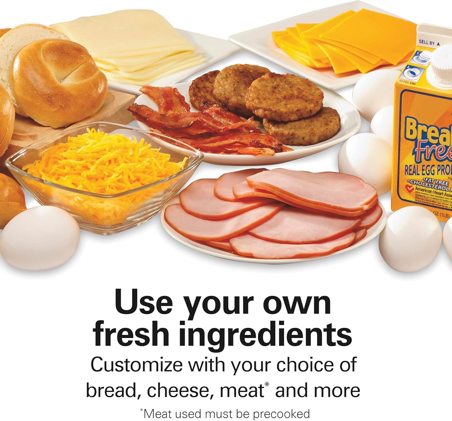imageHamilton Beach Dual Breakfast Sandwich Maker with Timer Ready in 5 Minutes Removable Dishwasher Safe PFASFree NonStick Egg Cooker Ring Silver 25490MNA