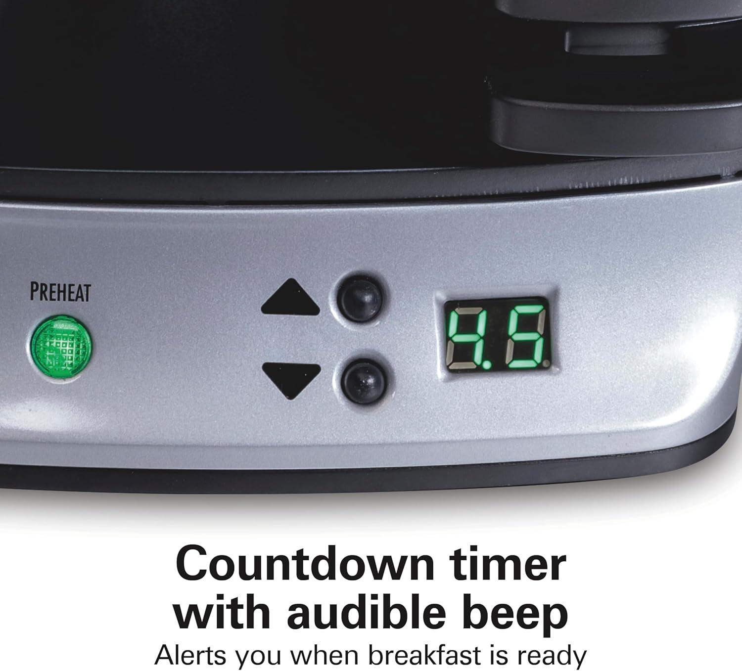 imageHamilton Beach Dual Breakfast Sandwich Maker with Timer Ready in 5 Minutes Removable Dishwasher Safe PFASFree NonStick Egg Cooker Ring Silver 25490MNA