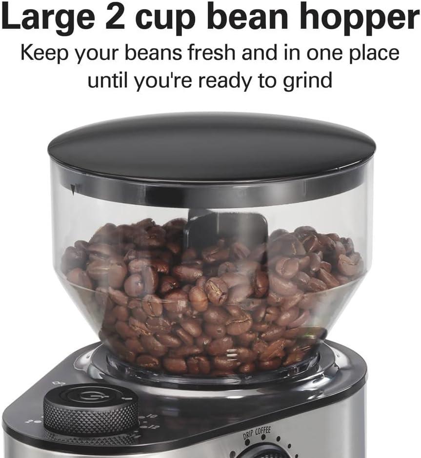 imageHamilton Beach Electric Burr Coffee Grinder with Large 16oz Hopper amp 18 Settings For 214 Cups Stainless Steel 8038516oz