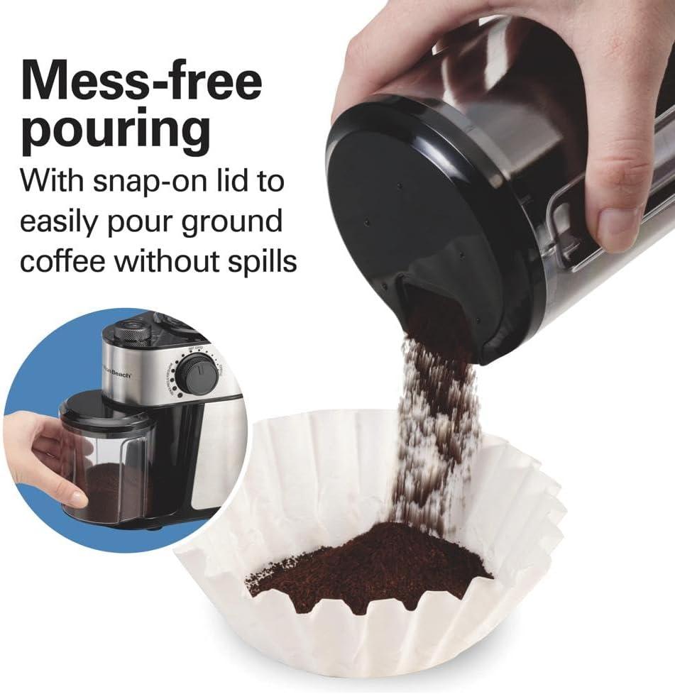 imageHamilton Beach Electric Burr Coffee Grinder with Large 16oz Hopper amp 18 Settings For 214 Cups Stainless Steel 8038516oz