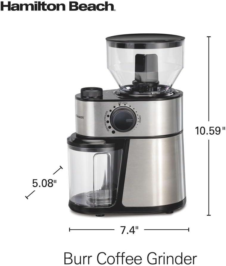 imageHamilton Beach Electric Burr Coffee Grinder with Large 16oz Hopper amp 18 Settings For 214 Cups Stainless Steel 8038516oz
