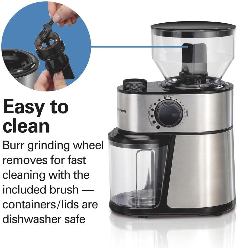 imageHamilton Beach Electric Burr Coffee Grinder with Large 16oz Hopper amp 18 Settings For 214 Cups Stainless Steel 8038516oz