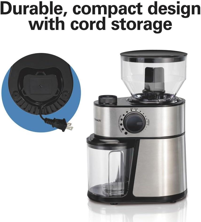 imageHamilton Beach Electric Burr Coffee Grinder with Large 16oz Hopper amp 18 Settings For 214 Cups Stainless Steel 8038516oz