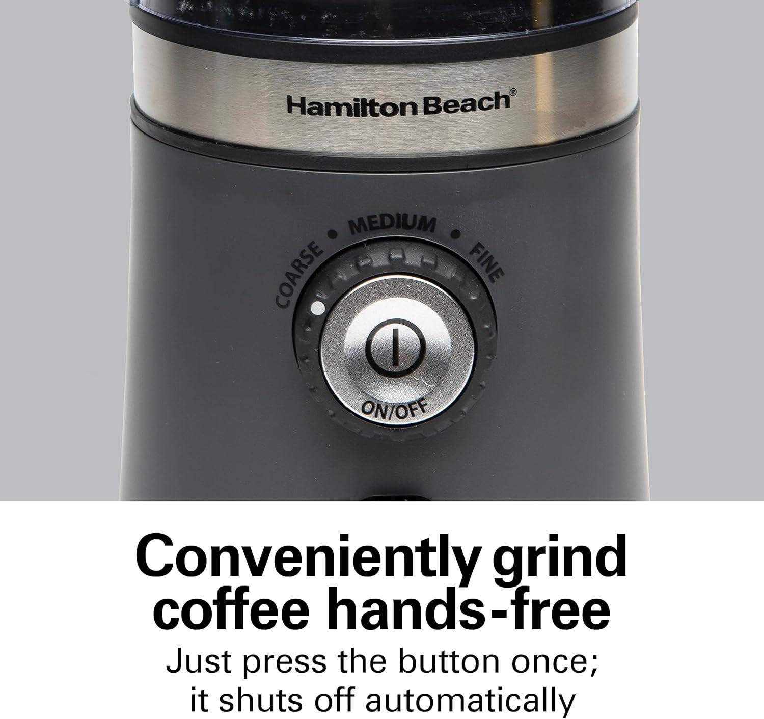 imageHamilton Beach Electric Coffee Grinder for Beans Spices and More with Multiple Grind Settings for up to 14 Cups Removable Stainless Steel Chamber Grey 80396C 10 oz