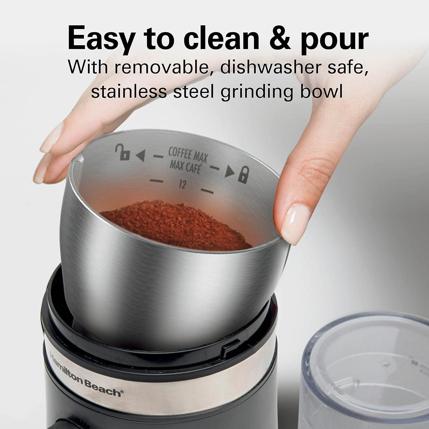 imageHamilton Beach Electric Coffee Grinder for Beans Spices and More with Multiple Grind Settings for up to 14 Cups Removable Stainless Steel Chamber Grey 80396C 10 oz