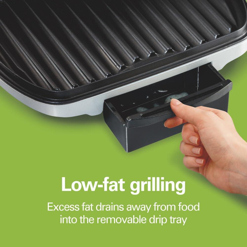 imageHamilton Beach Electric Indoor Grill 6Serving Large 90 sq in Nonstick Easy Clean Plates Floating Hinge for Thicker Foods 1200 Watts 638D x 1268W x 1378H Silver 253716Serving Pack of 2