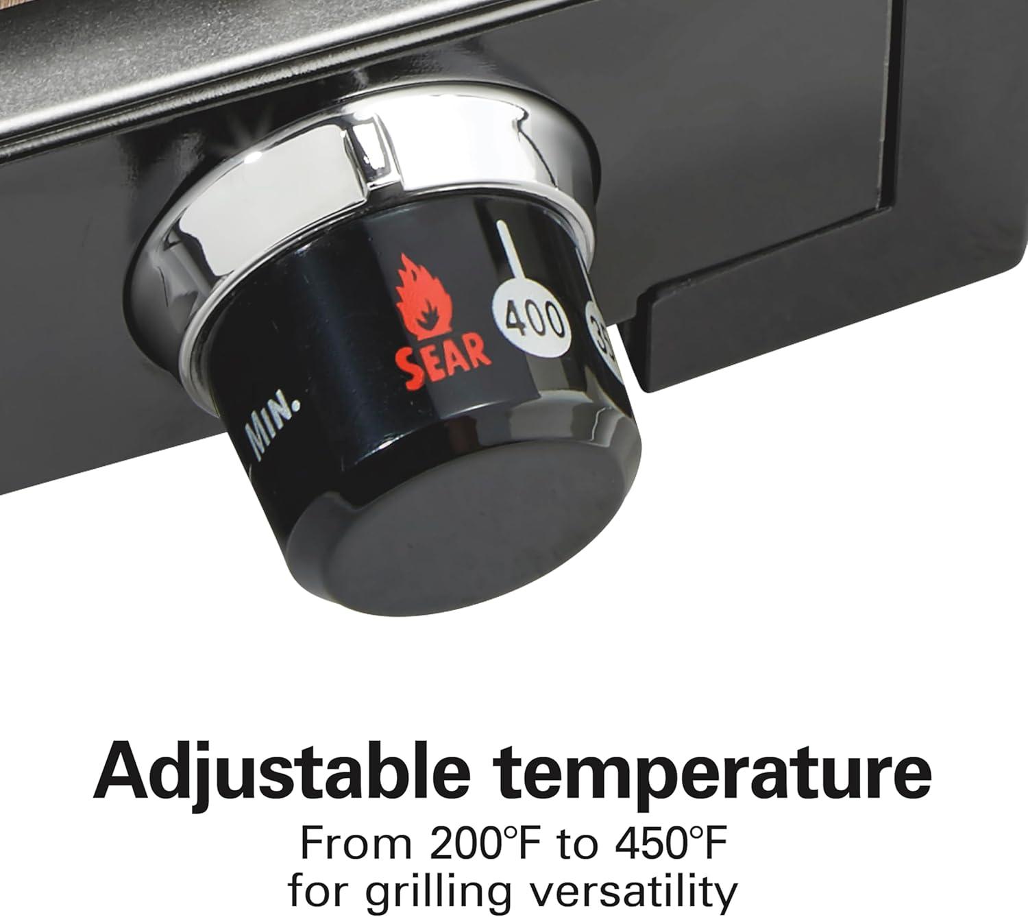 imageHamilton Beach Electric Indoor Searing Grill with Viewing Window amp Adjustable Temperature Control to 450F 118 sq in Surface Serves 6 PFASFree Removable Nonstick Grate Stainless SteelStainless Steel