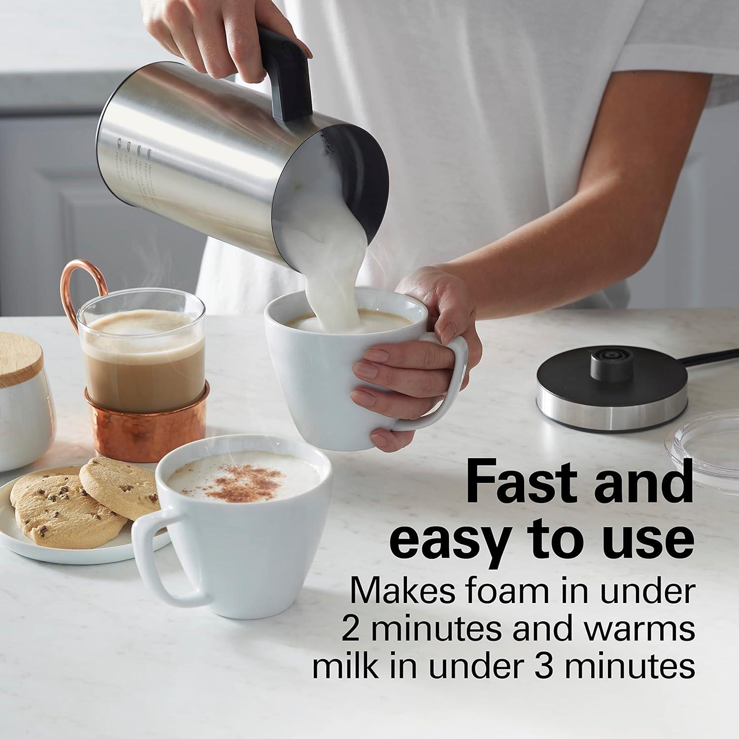 imageHamilton Beach Electric Milk Frother amp Warmer Automatic Warm or Cold Foam 510 oz Create CafQuality Coffee Latte Cappuccino Frappe Hot Chocolate 4 Settings Stainless Steel 43565C