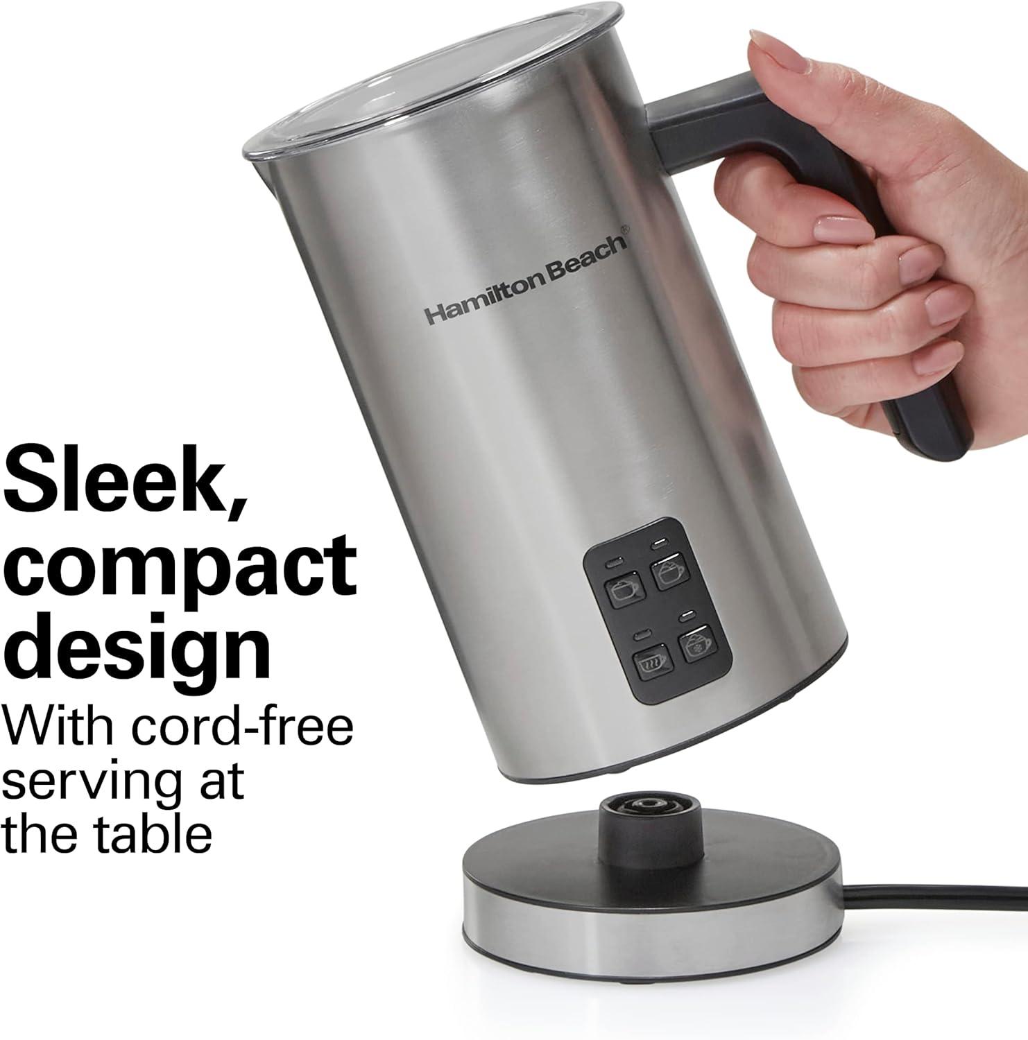 imageHamilton Beach Electric Milk Frother amp Warmer Automatic Warm or Cold Foam 510 oz Create CafQuality Coffee Latte Cappuccino Frappe Hot Chocolate 4 Settings Stainless Steel 43565C