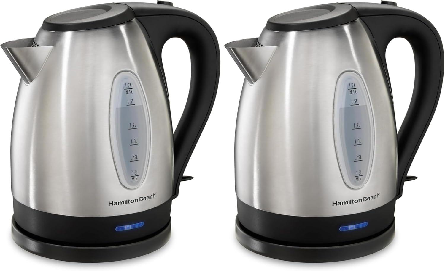 imageHamilton Beach Electric Tea Kettle Water Boiler amp Heater 17 Liter Cordless Serving 1500 Watts for Fast Boiling AutoShutoff and BoilDry Protection Stainless Steel 40880BPA Free Stainless Steel