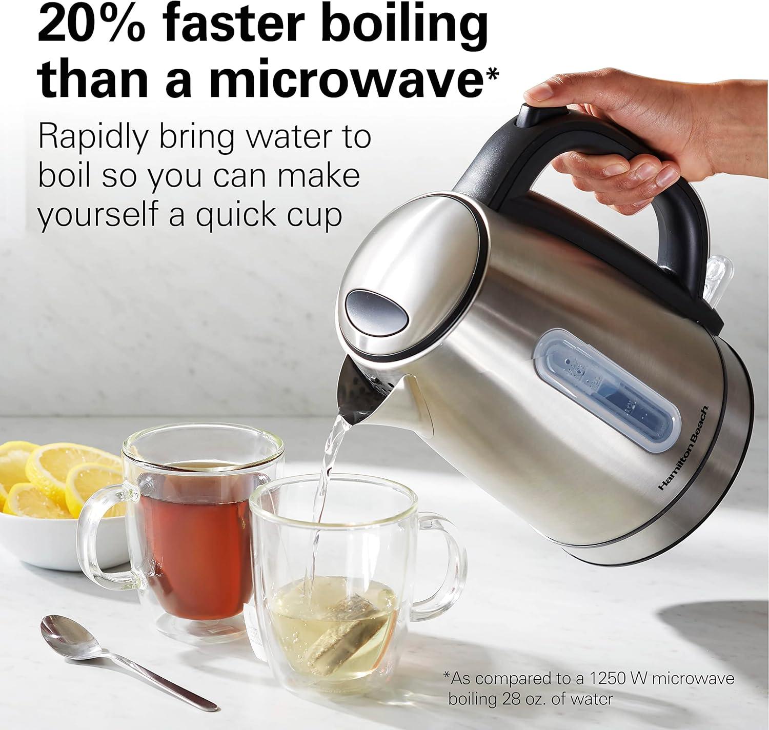 imageHamilton Beach Electric Tea Kettle Water Boiler amp Heater 17 Liter Cordless Serving 1500 Watts for Fast Boiling AutoShutoff and BoilDry Protection Stainless Steel with LED Light Ring 41037Stainless Steel with LED Light Ring