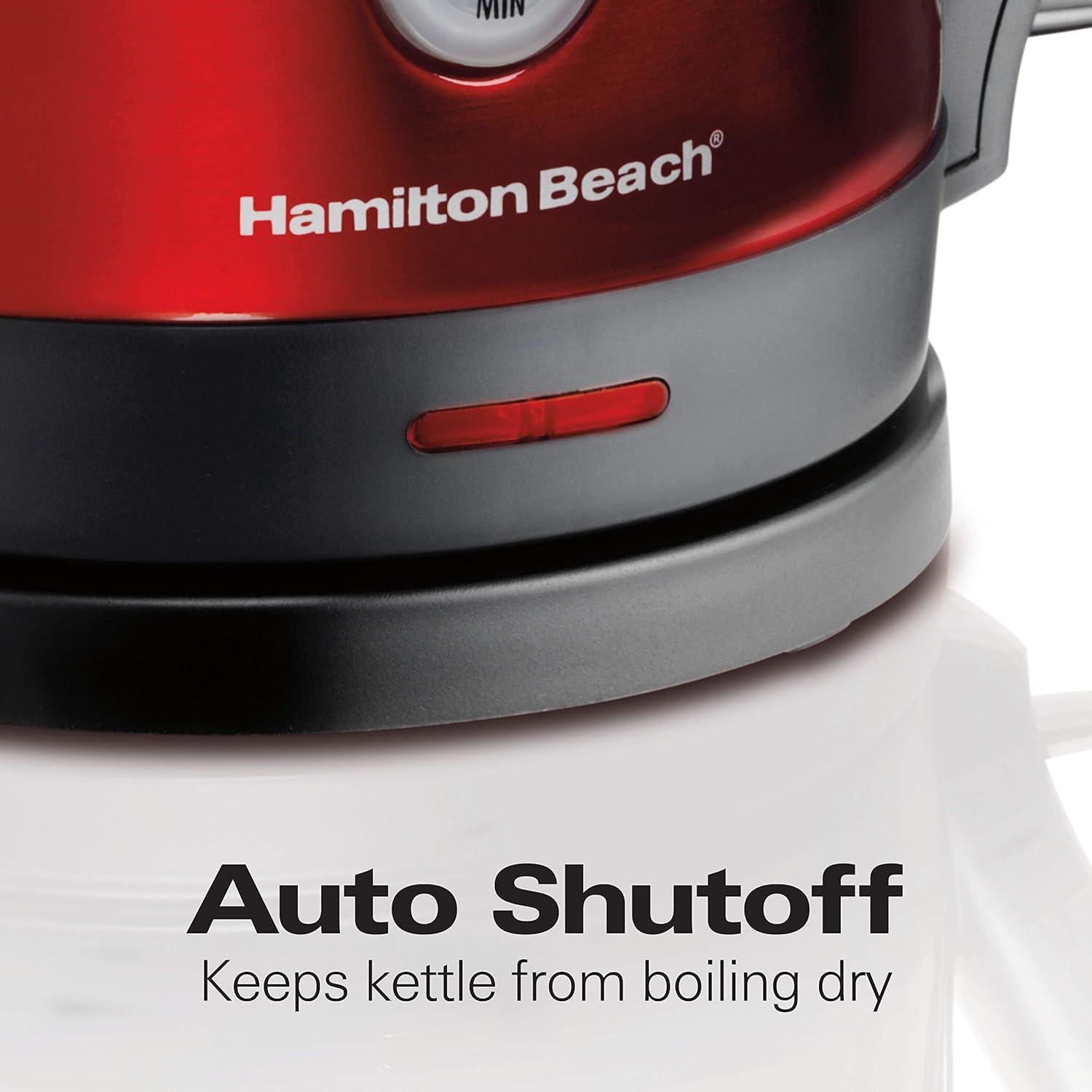 imageHamilton Beach Electric Tea Kettle Water Boiler amp Heater 17 Liter Cordless Serving 1500 Watts for Fast Boiling AutoShutoff and BoilDry Protection Stainless Steel 40880BPAFree Red