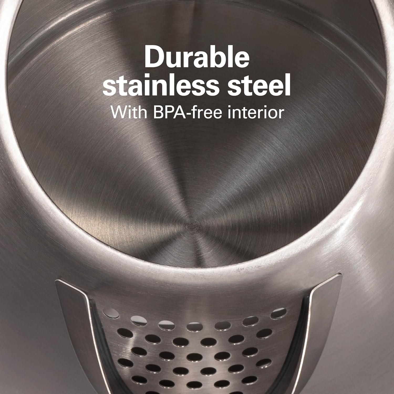 imageHamilton Beach Electric Tea Kettle Water Boiler amp Heater 17 Liter Cordless Serving 1500 Watts for Fast Boiling AutoShutoff and BoilDry Protection Stainless Steel 40880BPA Free Stainless Steel