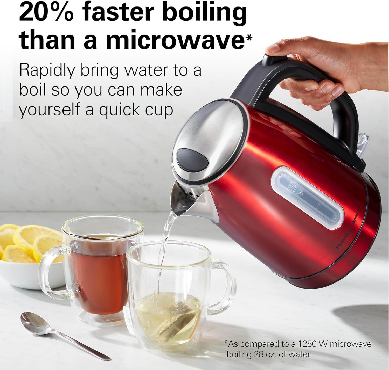 imageHamilton Beach Electric Tea Kettle Water Boiler amp Heater 17 Liter Cordless Serving 1500 Watts for Fast Boiling AutoShutoff and BoilDry Protection Stainless Steel with LED Light Ring 41037Red with LED Light Ring