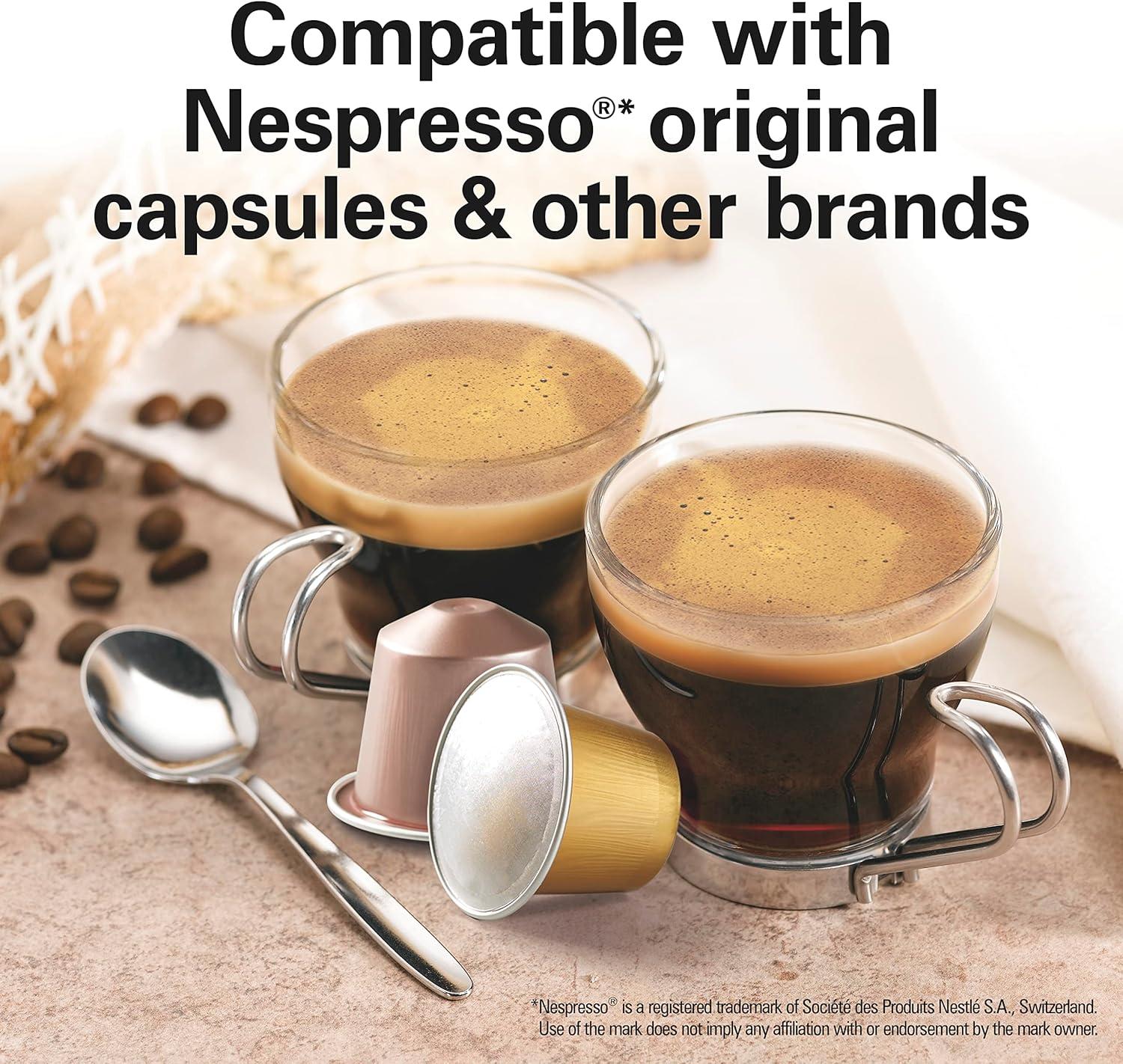 imageHamilton Beach Espresso Machine Compatible with Nespresso Pods Single Serve Coffee Maker Powerful Italian 19 Bar Pump 22 oz Water Reservoir Custom Cup Size Holds 13 Capsules Black 40726Black