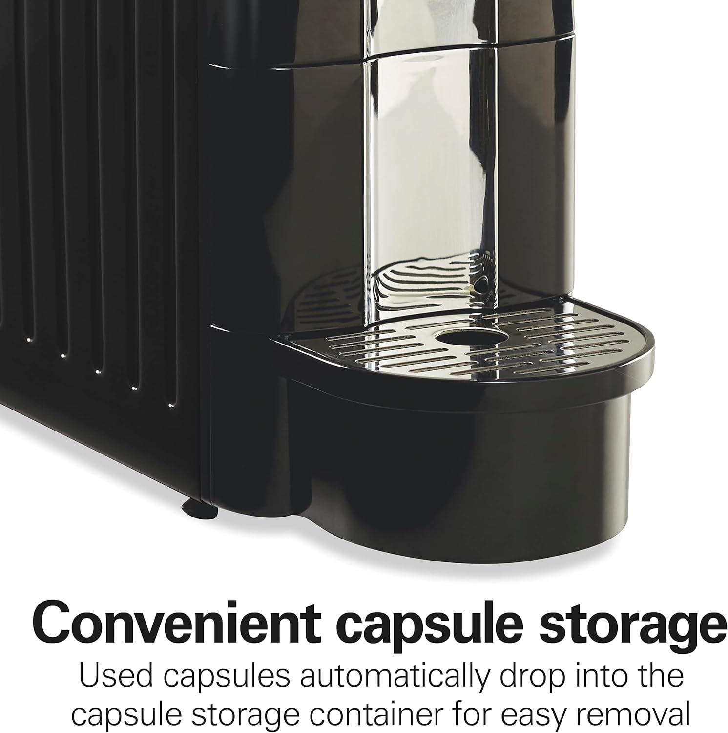 imageHamilton Beach Espresso Machine Compatible with Nespresso Pods Single Serve Coffee Maker Powerful Italian 19 Bar Pump 22 oz Water Reservoir Custom Cup Size Holds 13 Capsules Black 40726Black
