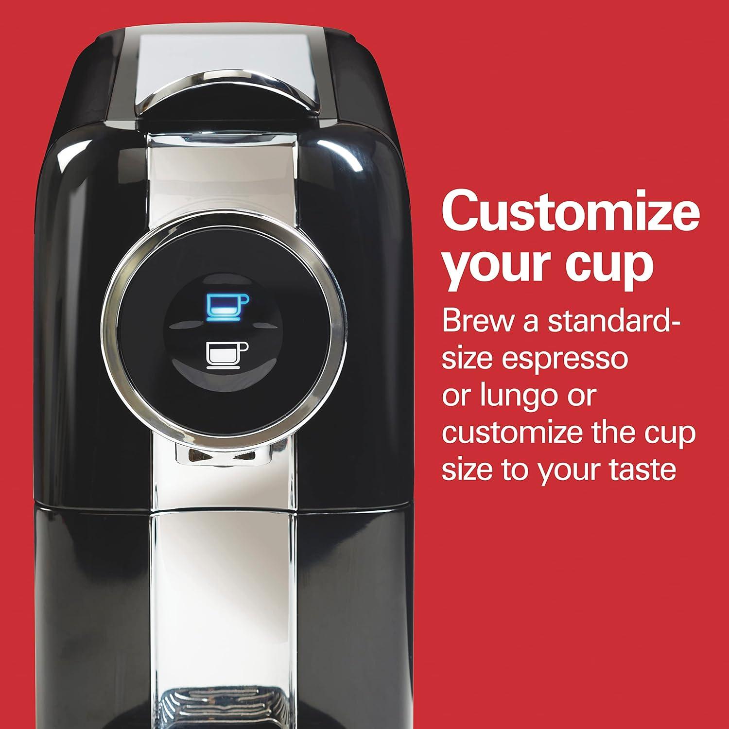 imageHamilton Beach Espresso Machine Compatible with Nespresso Pods Single Serve Coffee Maker Powerful Italian 19 Bar Pump 22 oz Water Reservoir Custom Cup Size Holds 13 Capsules Black 40726Black
