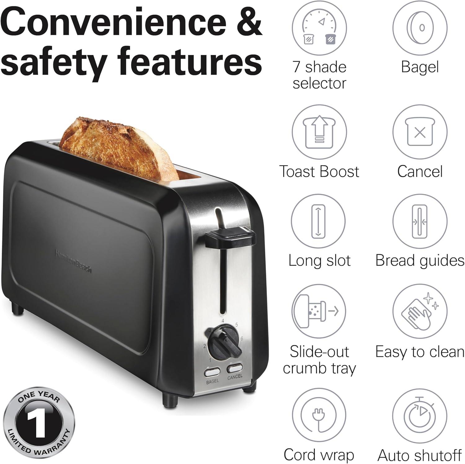 imageHamilton Beach Extra Wide Long Slot 2 Slice Toaster Browning Control With 7 Shades Bagel Function Cancel Button amp Auto Shutoff Modern Slim Design Fits Any Space Black 22989