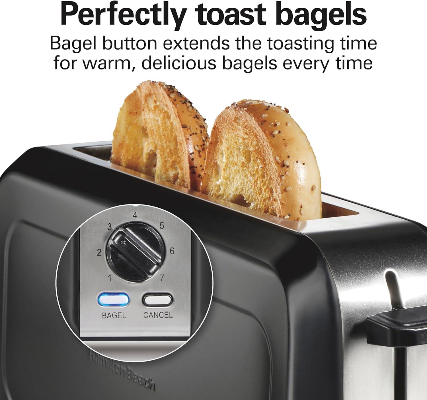imageHamilton Beach Extra Wide Long Slot 2 Slice Toaster Browning Control With 7 Shades Bagel Function Cancel Button amp Auto Shutoff Modern Slim Design Fits Any Space Black 22989