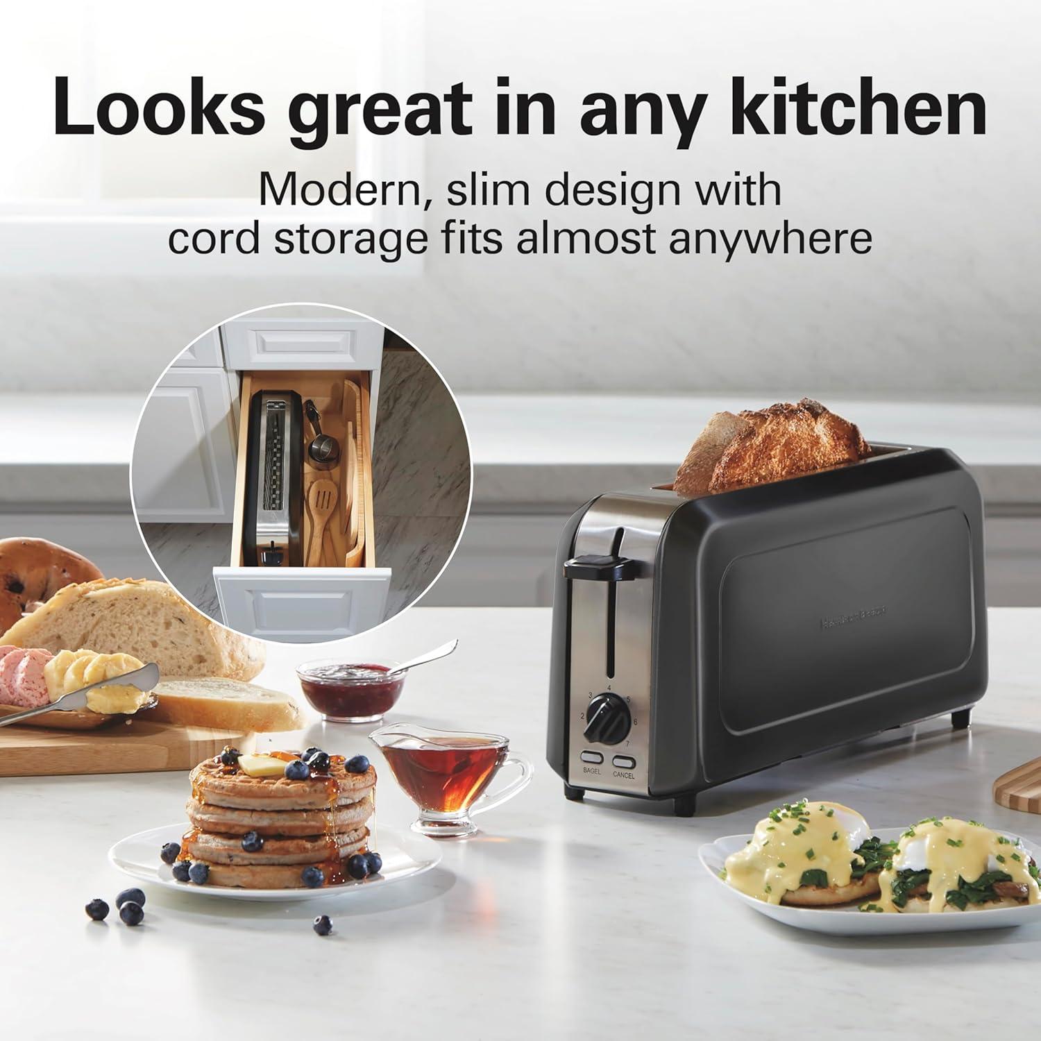 imageHamilton Beach Extra Wide Long Slot 2 Slice Toaster Browning Control With 7 Shades Bagel Function Cancel Button amp Auto Shutoff Modern Slim Design Fits Any Space Black 22989