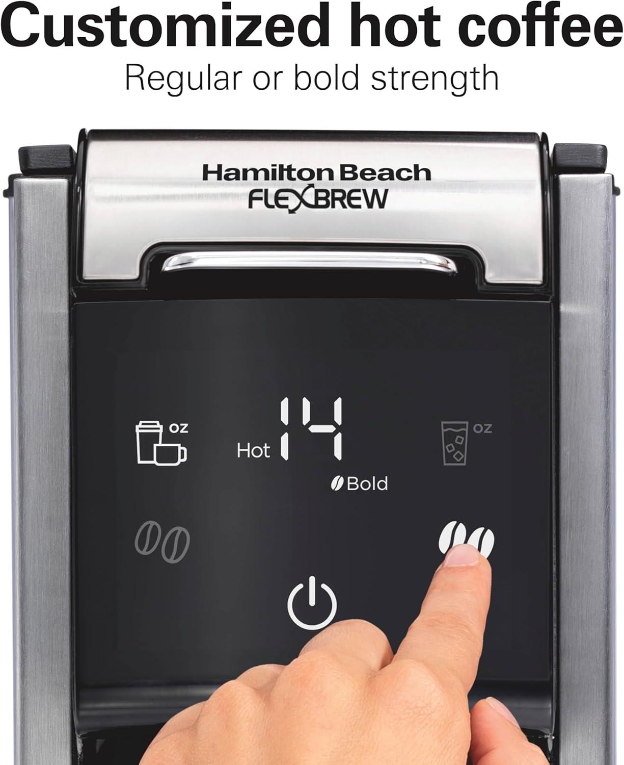 imageHamilton Beach FlexBrew Advanced 4in1 Single Serve Hot amp Iced Coffee Maker with Removable 45 oz Water Reservoir Use Pod Packs and Grounds Fast Brewing LED Touchscreen Black 49925