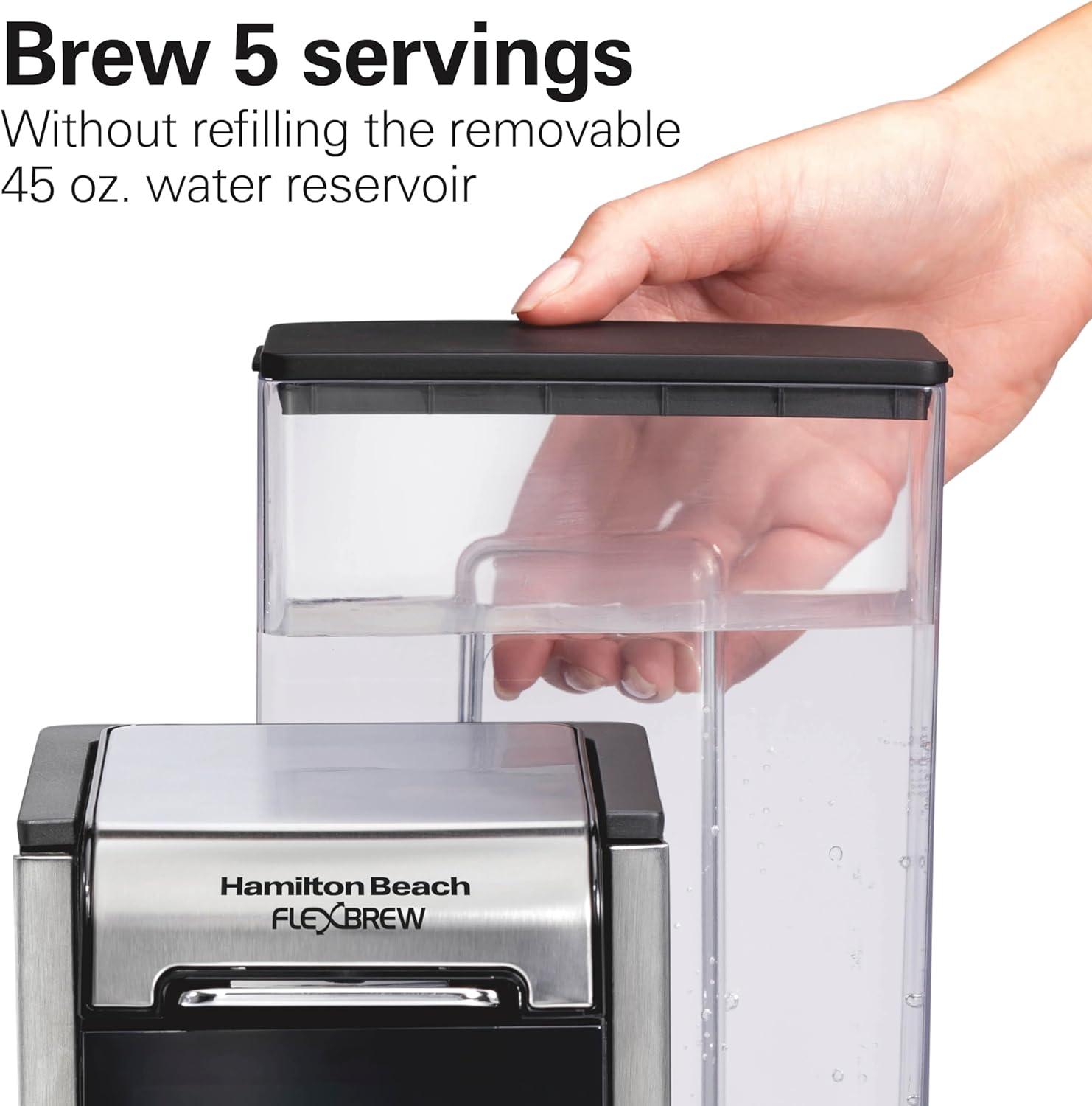 imageHamilton Beach FlexBrew Advanced 4in1 Single Serve Hot amp Iced Coffee Maker with Removable 45 oz Water Reservoir Use Pod Packs and Grounds Fast Brewing LED Touchscreen Black 49925