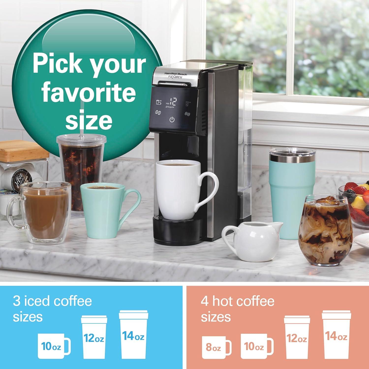 imageHamilton Beach FlexBrew Advanced 4in1 Single Serve Hot amp Iced Coffee Maker with Removable 45 oz Water Reservoir Use Pod Packs and Grounds Fast Brewing LED Touchscreen Black 49925