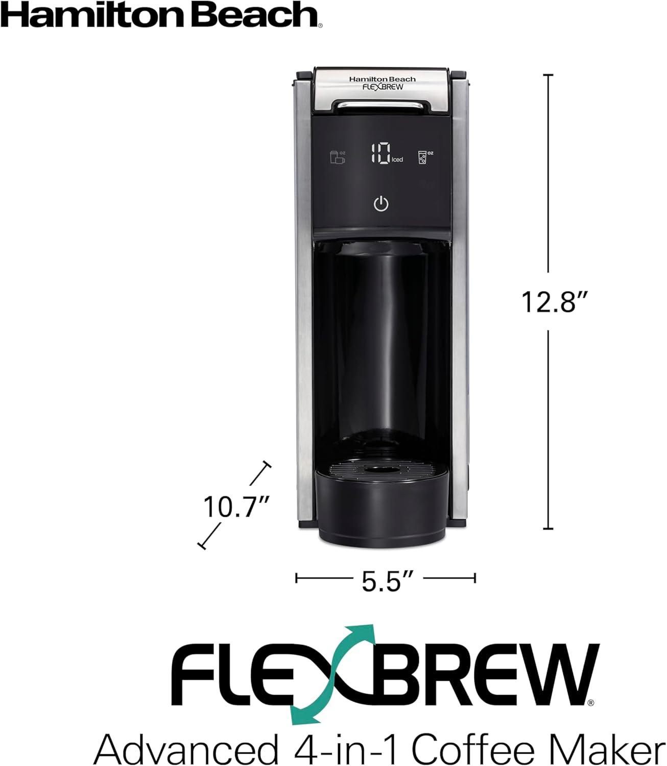 imageHamilton Beach FlexBrew Advanced 4in1 Single Serve Hot amp Iced Coffee Maker with Removable 45 oz Water Reservoir Use Pod Packs and Grounds Fast Brewing LED Touchscreen Black 49925
