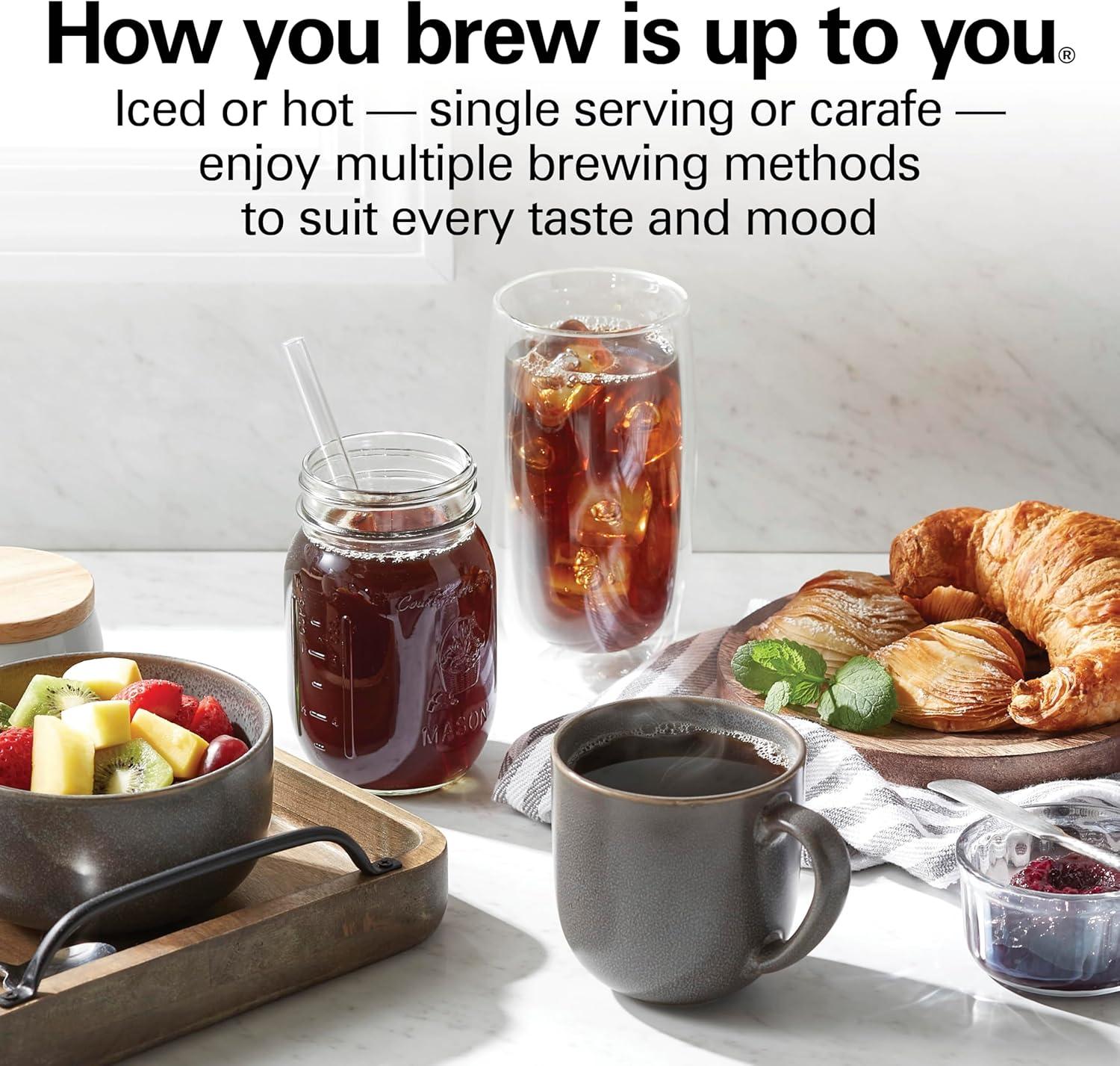 imageHamilton Beach FlexBrew Advanced 5in1 Programmable 12 Cup Drip and Single Serve Hot amp Iced Coffee Maker with Movable 60 oz Water Reservoir Use Pod Packs and Grounds Fast Brewing Black 49924