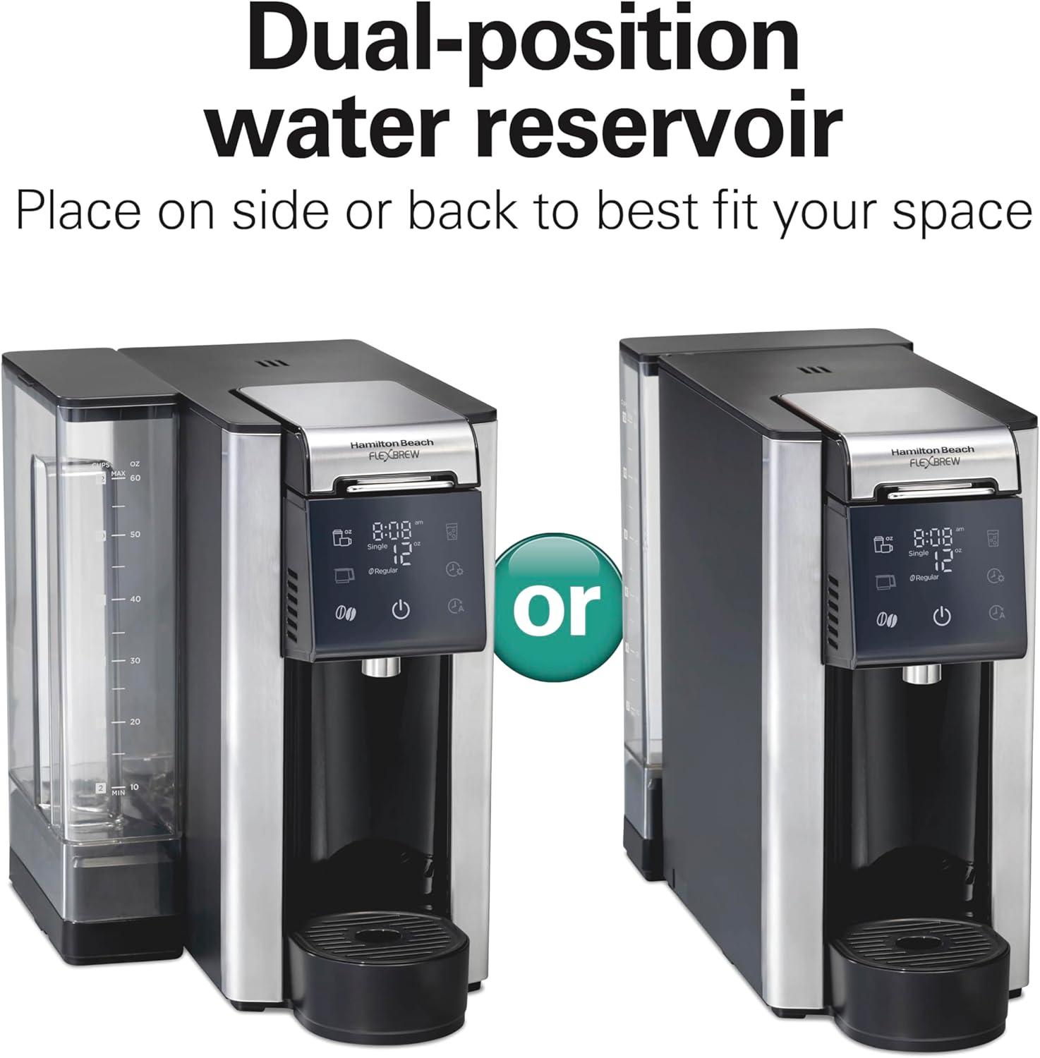 imageHamilton Beach FlexBrew Advanced 5in1 Programmable 12 Cup Drip and Single Serve Hot amp Iced Coffee Maker with Movable 60 oz Water Reservoir Use Pod Packs and Grounds Fast Brewing Black 49924