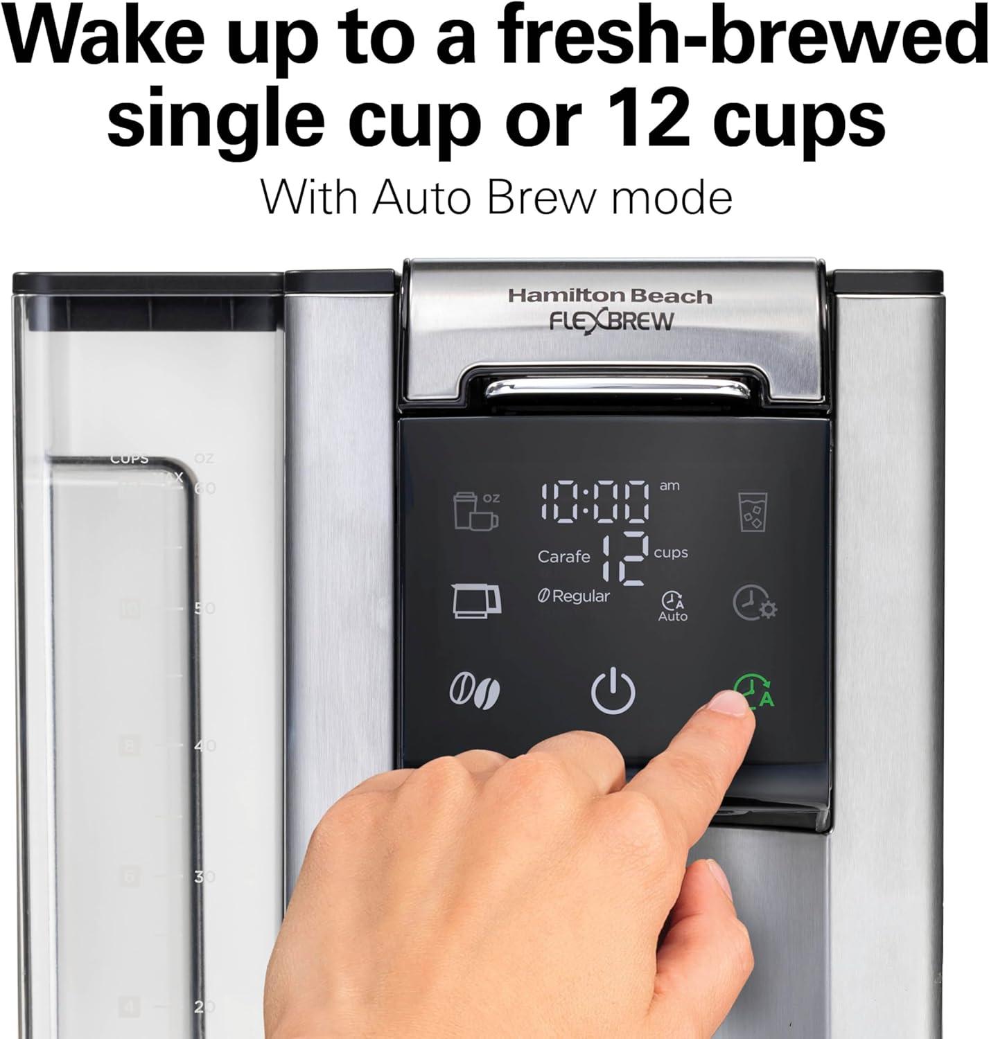 imageHamilton Beach FlexBrew Advanced 5in1 Thermal Programmable 12 Cup Drip and Single Serve Hot amp Iced Coffee Maker Movable 60oz Water Reservoir Use Pod Packs and Grounds Fast Brewing Black 49929
