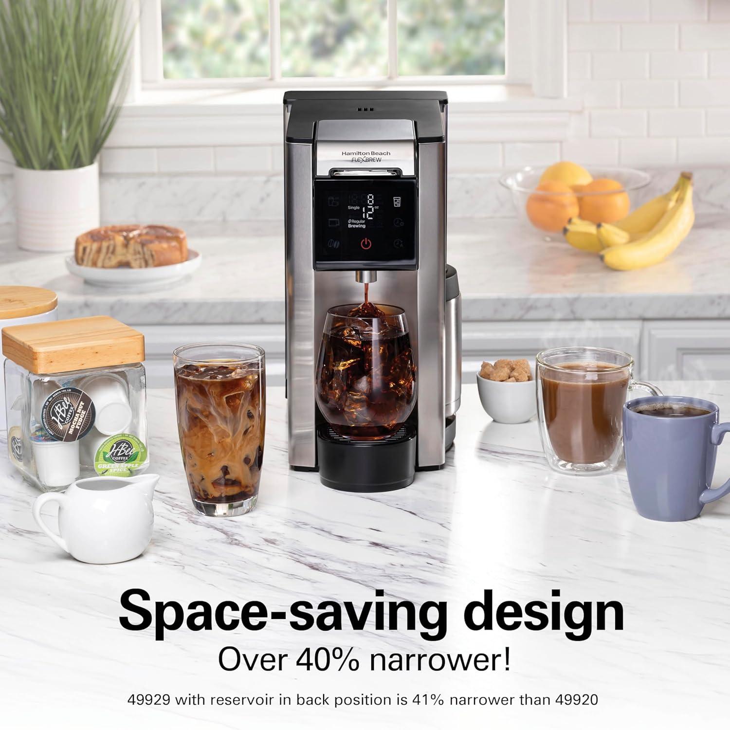 imageHamilton Beach FlexBrew Advanced 5in1 Thermal Programmable 12 Cup Drip and Single Serve Hot amp Iced Coffee Maker Movable 60oz Water Reservoir Use Pod Packs and Grounds Fast Brewing Black 49929