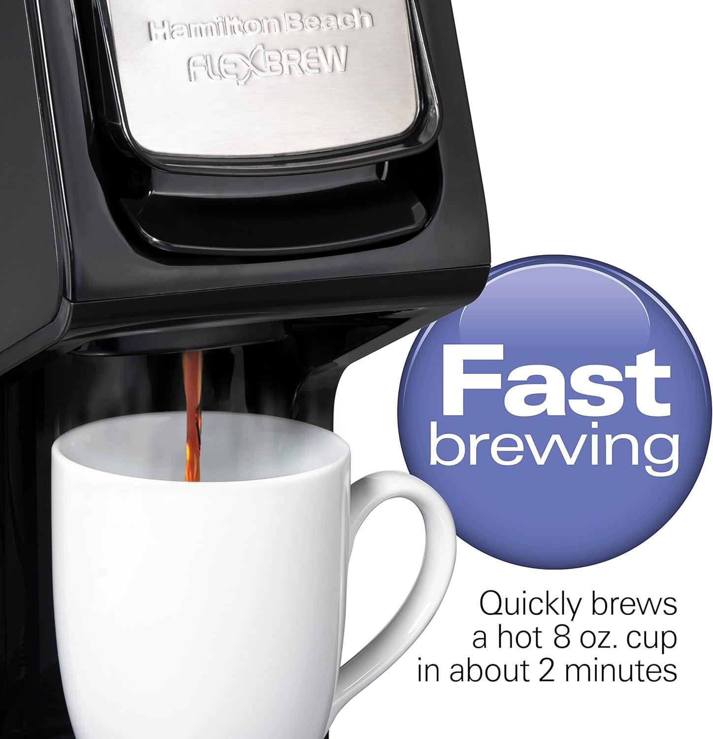 imageHamilton Beach FlexBrew Single Serve Coffee Maker Coffee Machine Compatible with Pod Packs and Grounds Black Next Gen 49900Black Stainless Fast Brew