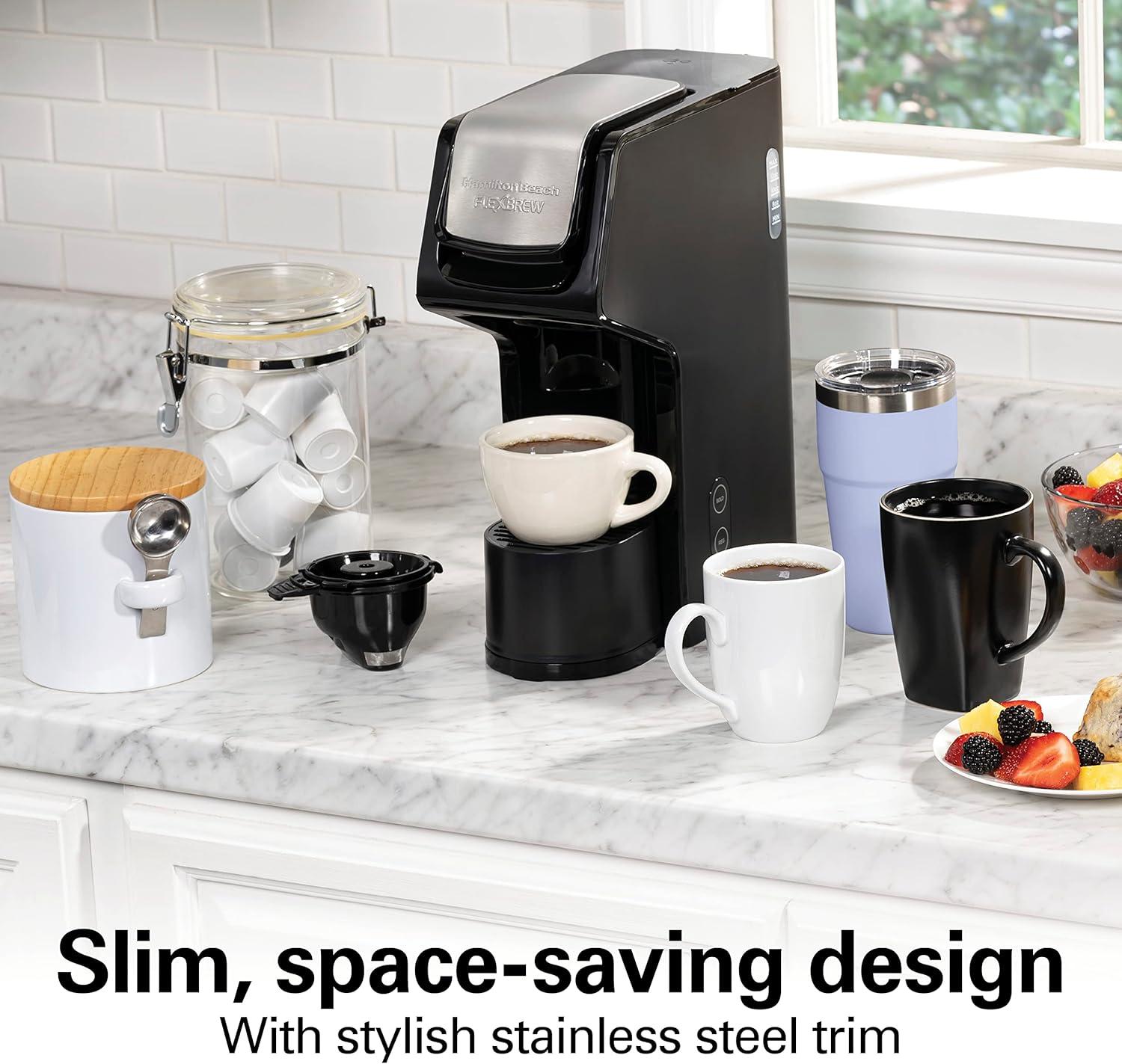 imageHamilton Beach FlexBrew Single Serve Coffee Maker Coffee Machine Compatible with Pod Packs and Grounds Black Next Gen 49900Black Stainless Fast Brew