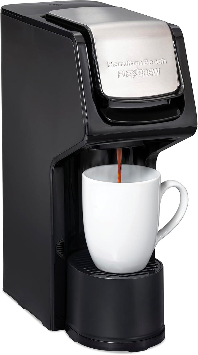 imageHamilton Beach FlexBrew Single Serve Coffee Maker Coffee Machine Compatible with Pod Packs and Grounds Black Next Gen 49900Black Stainless Fast Brew