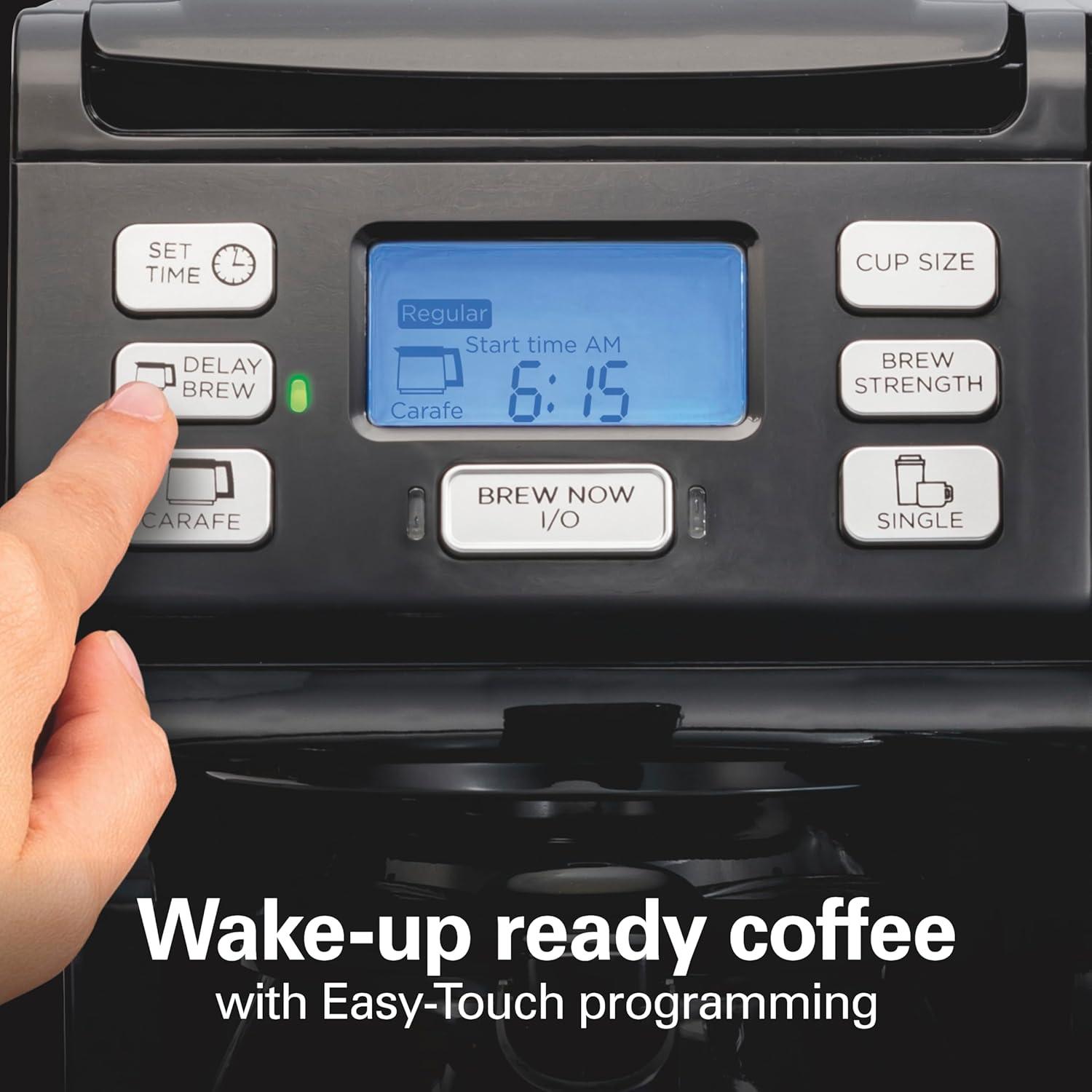 imageHamilton Beach FlexBrew Trio 2Way Coffee Maker Compatible with KCup Pods or Grounds Combo Single Serve amp Full 12c Pot Black Fast Brewing Refurbished R49934