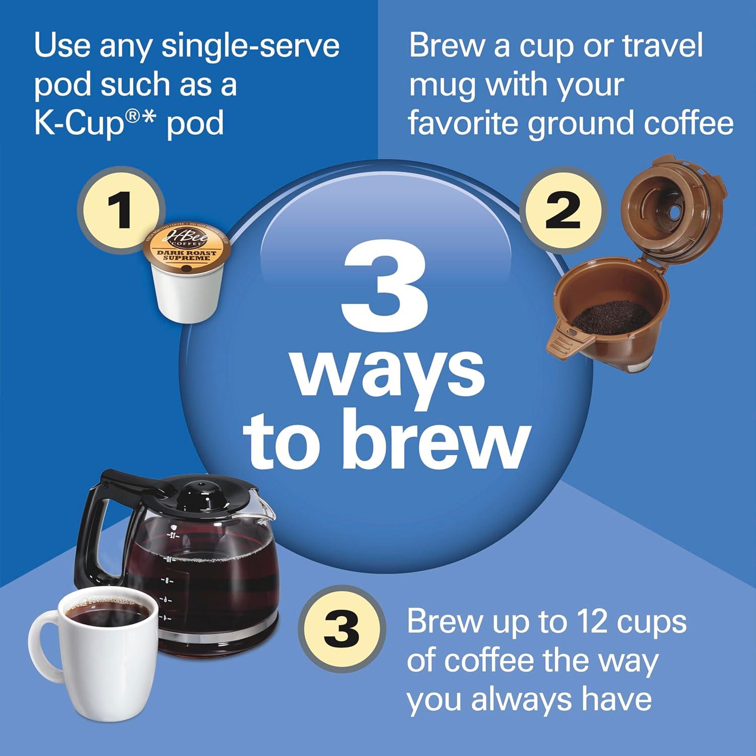 imageHamilton Beach FlexBrew Trio 2Way Coffee Maker Compatible with KCup Pods or Grounds Combo Single Serve amp Full 12c Pot Black Fast Brewing Refurbished R49934