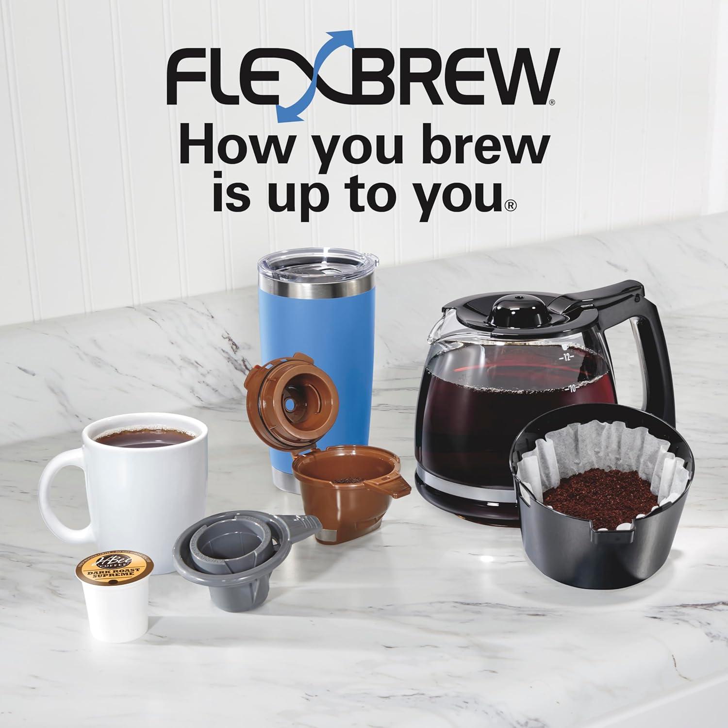 imageHamilton Beach FlexBrew Trio 2Way Coffee Maker Compatible with KCup Pods or Grounds Combo Single Serve amp Full 12c Pot Black Fast Brewing Refurbished R49934