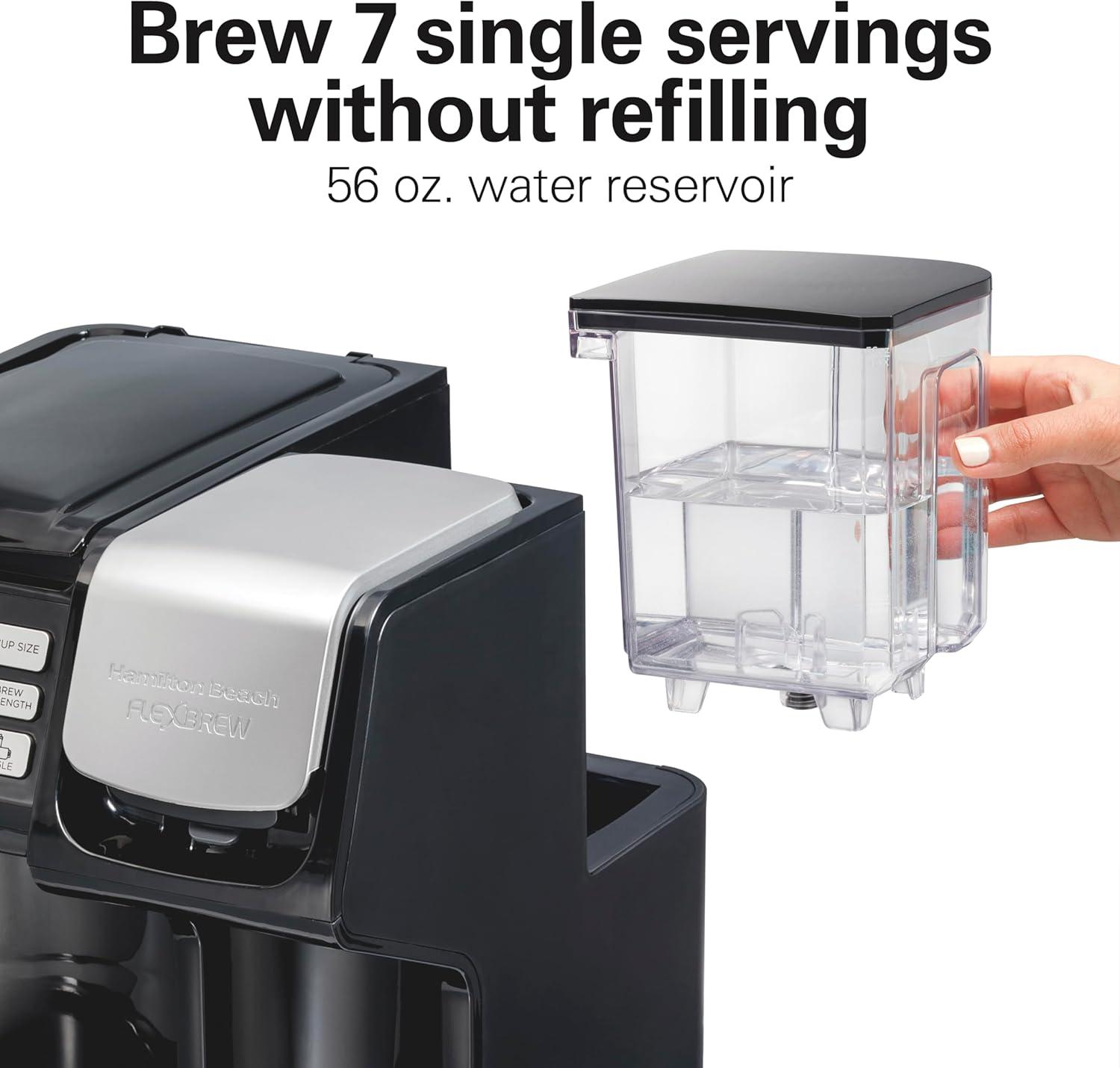 imageHamilton Beach FlexBrew Trio 2Way Coffee Maker Compatible with KCup Pods or Grounds Combo Single Serve amp Full 12c Pot Black Fast Brewing Refurbished R49934