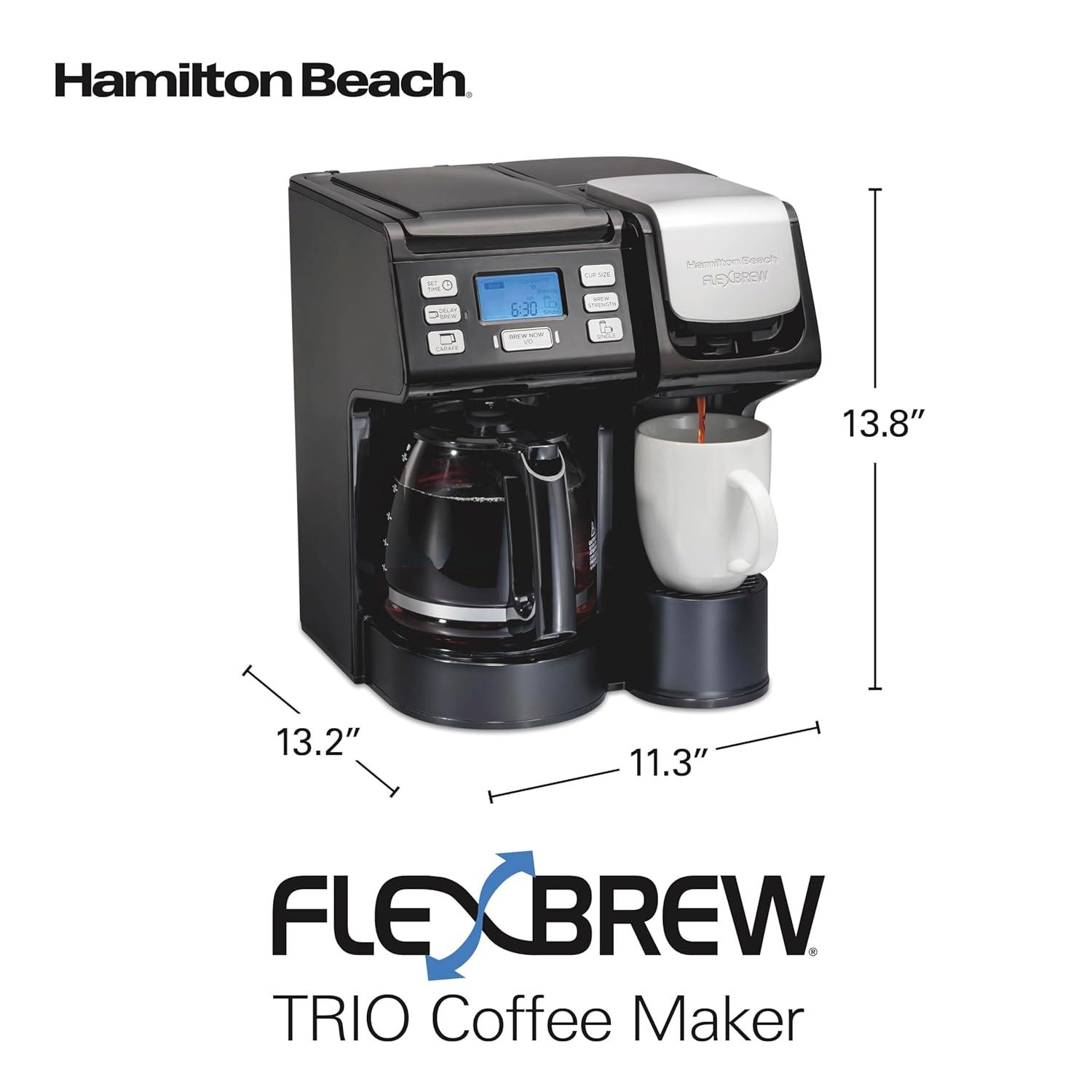imageHamilton Beach FlexBrew Trio 2Way Coffee Maker Compatible with KCup Pods or Grounds Combo Single Serve amp Full 12c Pot BlackBlack Fast Brewing Removable Reservoir