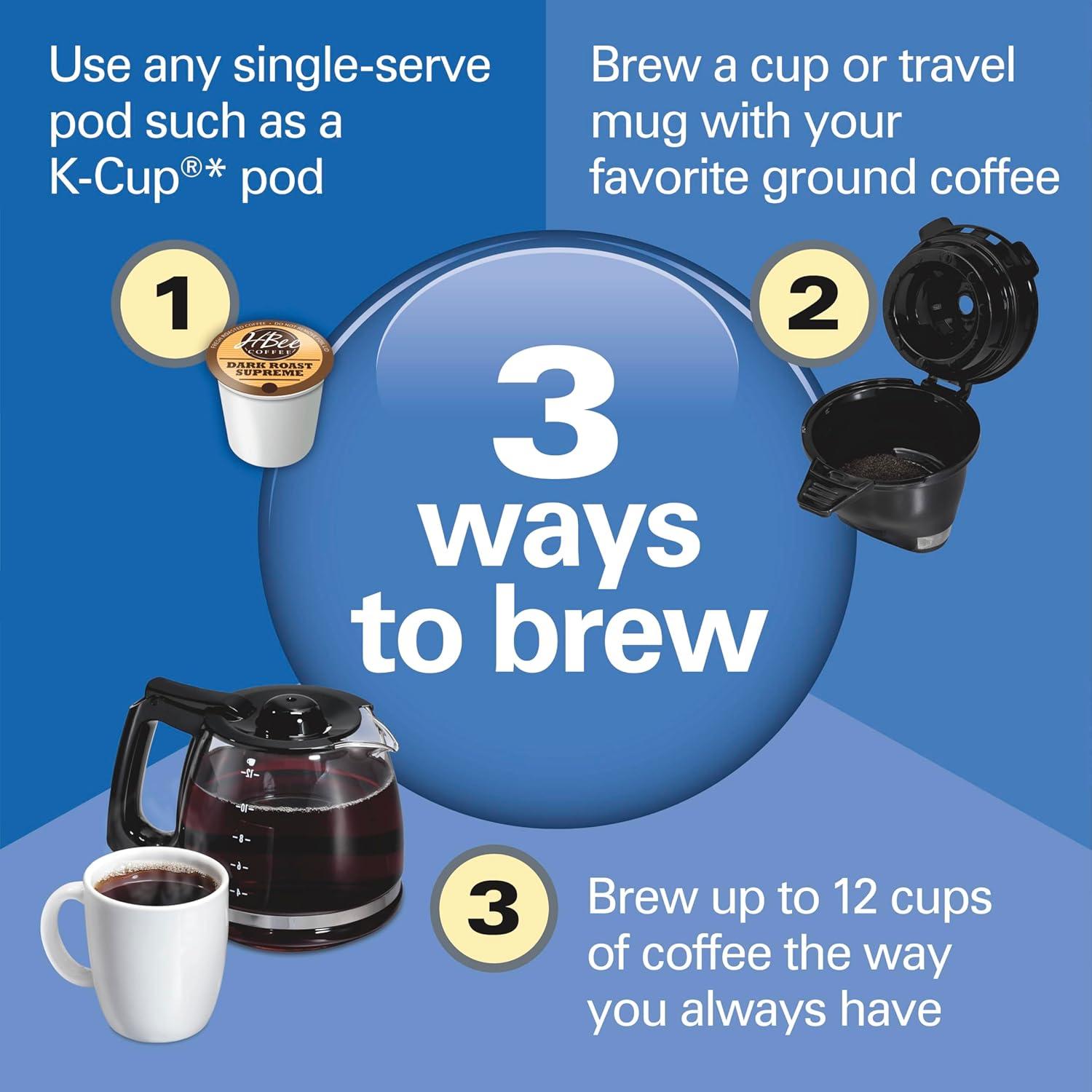 imageHamilton Beach FlexBrew Trio 2Way Coffee Maker Compatible with KCup Pods or Grounds Combo Single Serve amp Full 12c Pot BlackBlack Fast Brewing Removable Reservoir