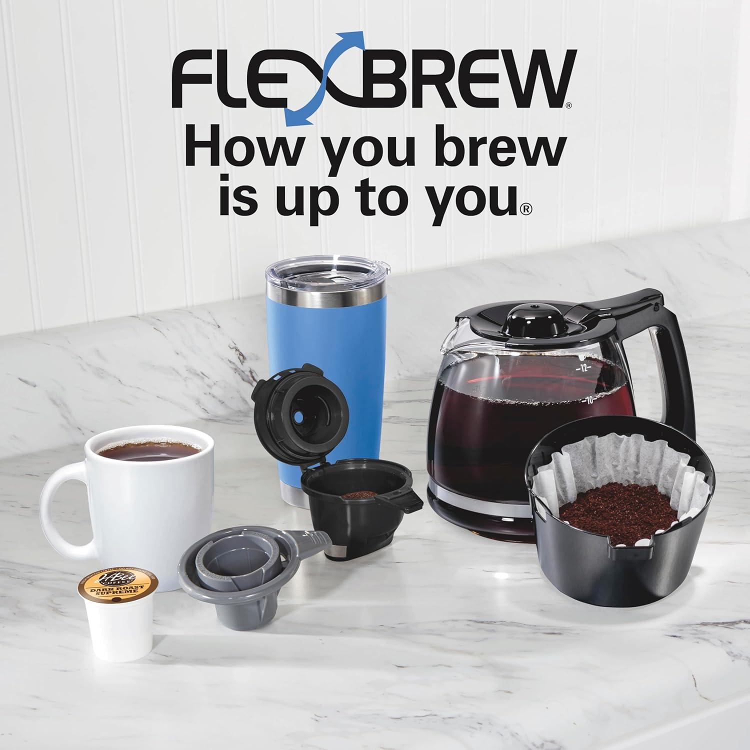 imageHamilton Beach FlexBrew Trio 2Way Coffee Maker Compatible with KCup Pods or Grounds Combo Single Serve amp Full 12c Pot BlackBlack Fast Brewing Removable Reservoir