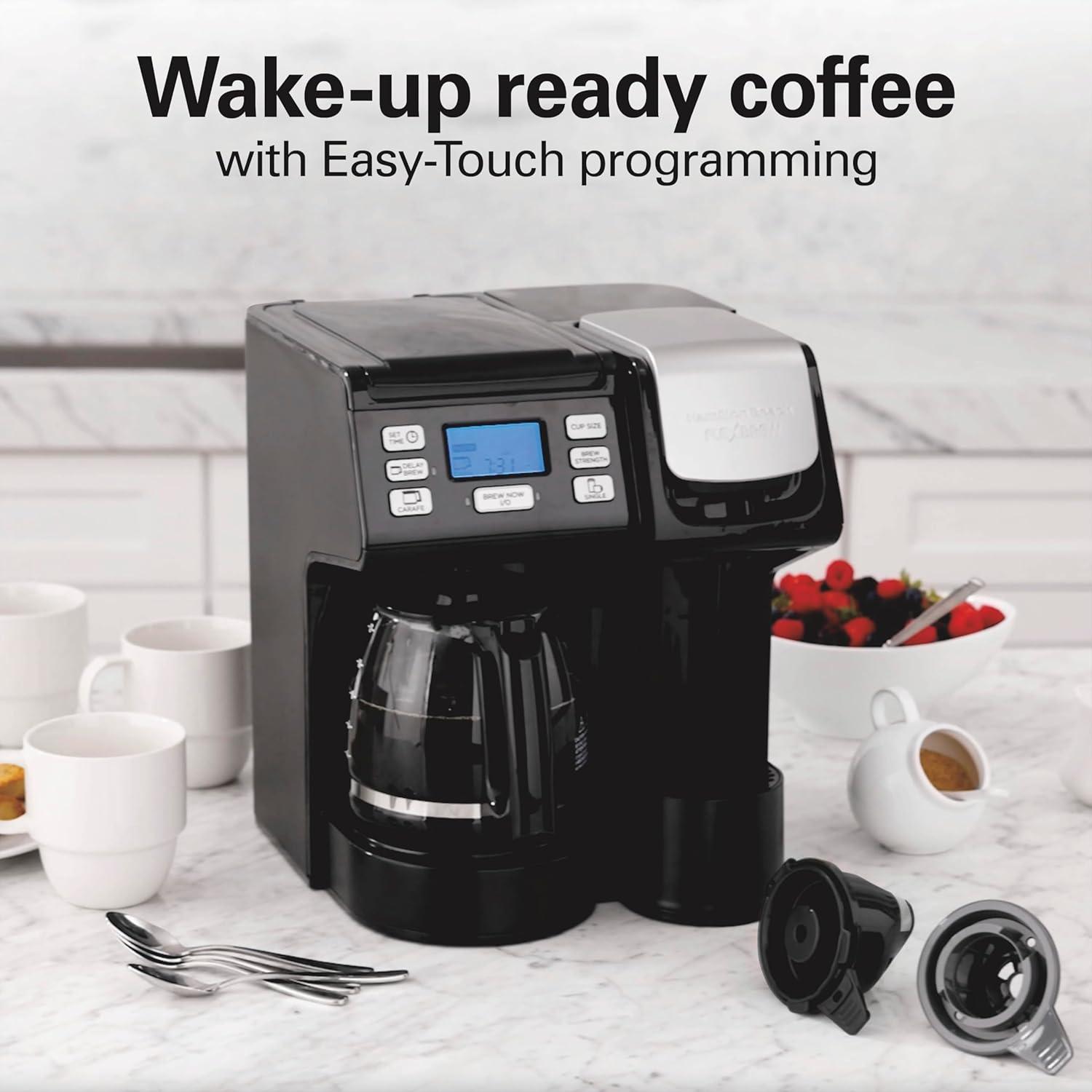imageHamilton Beach FlexBrew Trio 2Way Coffee Maker Compatible with KCup Pods or Grounds Combo Single Serve amp Full 12c Pot BlackBlack Fast Brewing Removable Reservoir